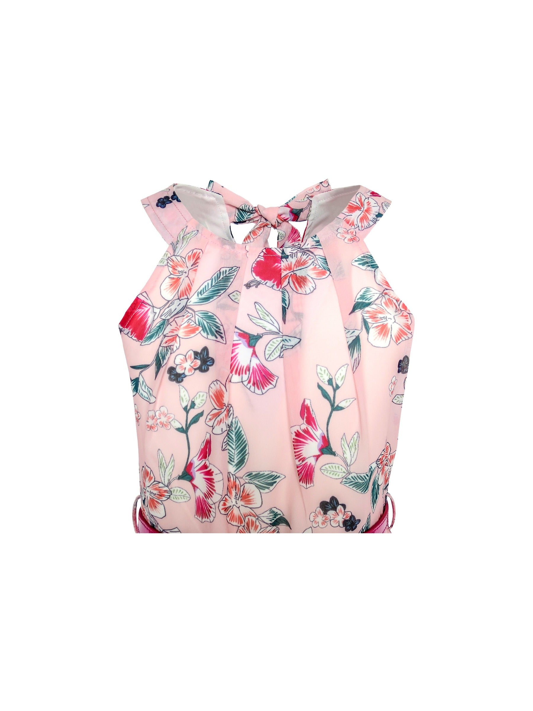 Girls Dress Pink Floral Red Belt Chiffon Maxi dress Pink