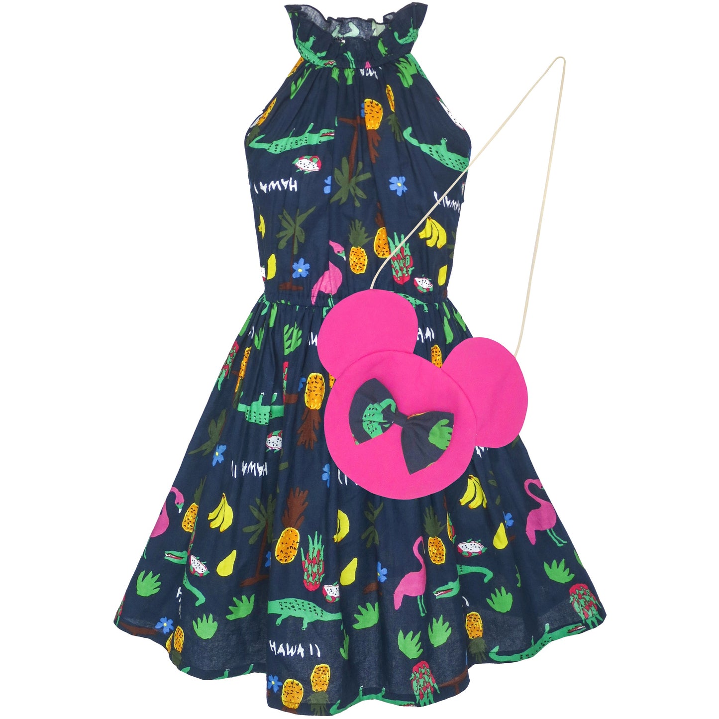 Girls Dress Crocodile Fruits Print Mickey Bag Birthday Party Multi-Color