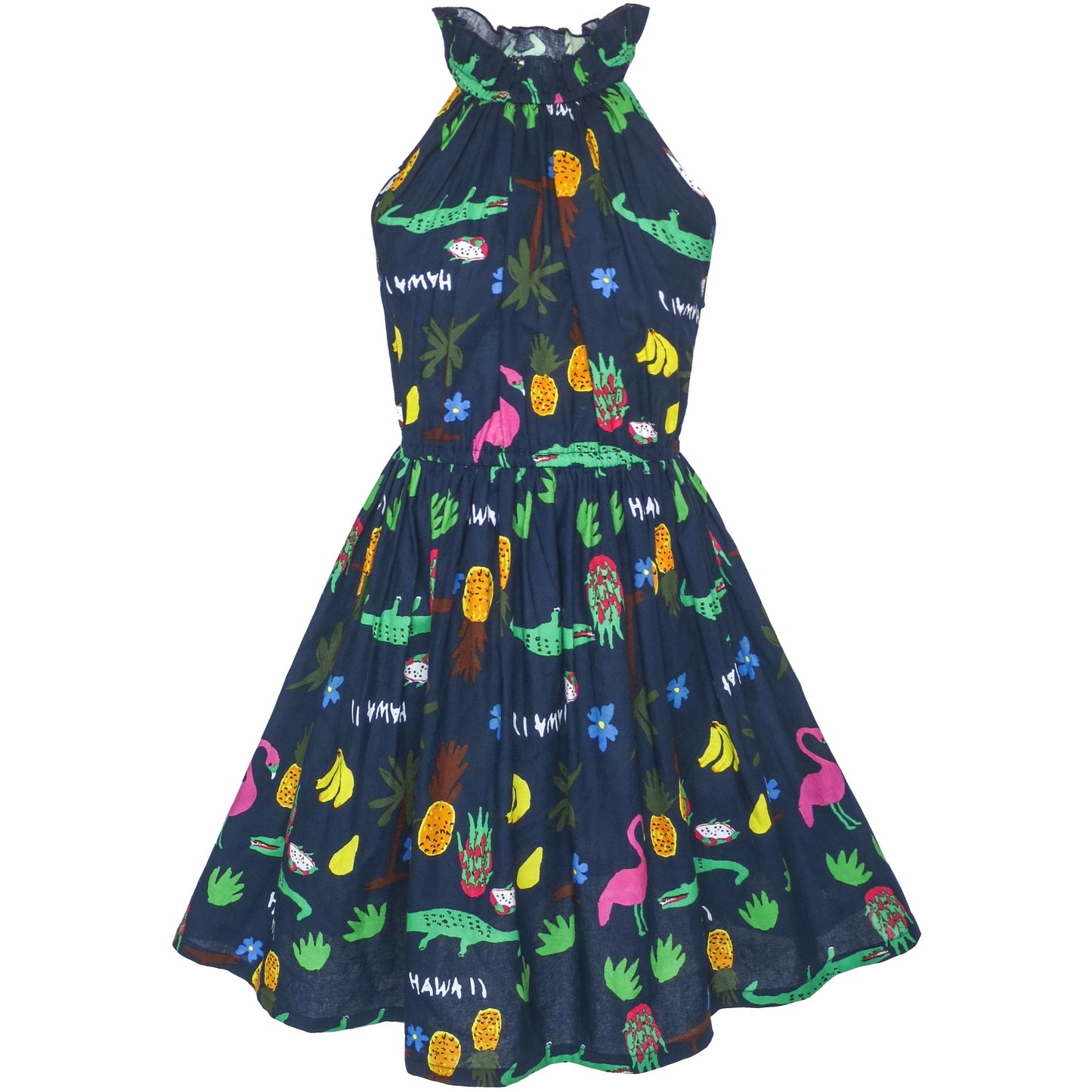 Girls Dress Crocodile Fruits Print Mickey Bag Birthday Party Multi-Color
