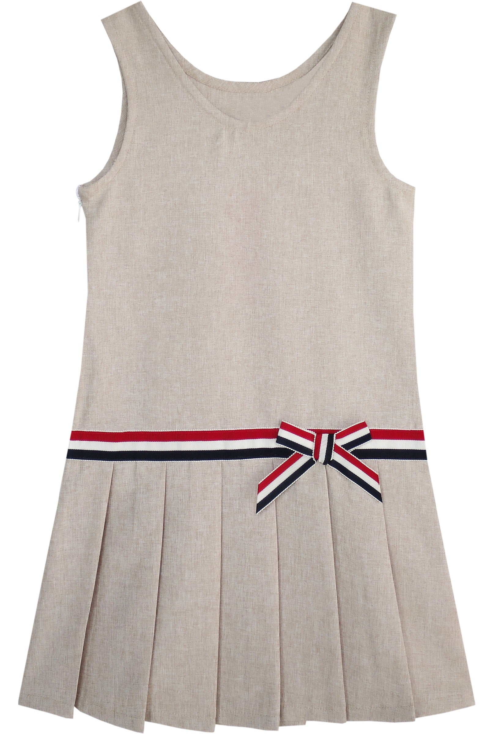 Girls Dress Red Tartan Back School Uniform White Collar Dress Beige