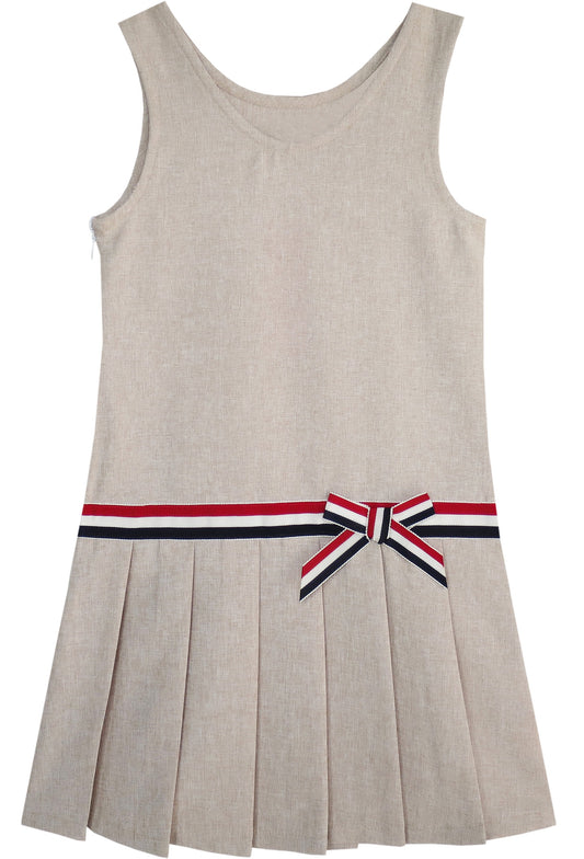 Girls Dress Red Tartan Back School Uniform White Collar Dress Beige