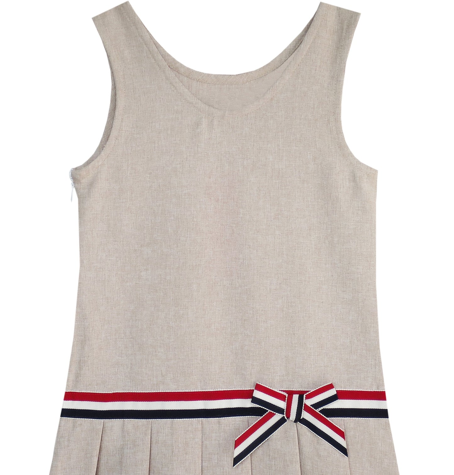 Girls Dress Red Tartan Back School Uniform White Collar Dress Beige