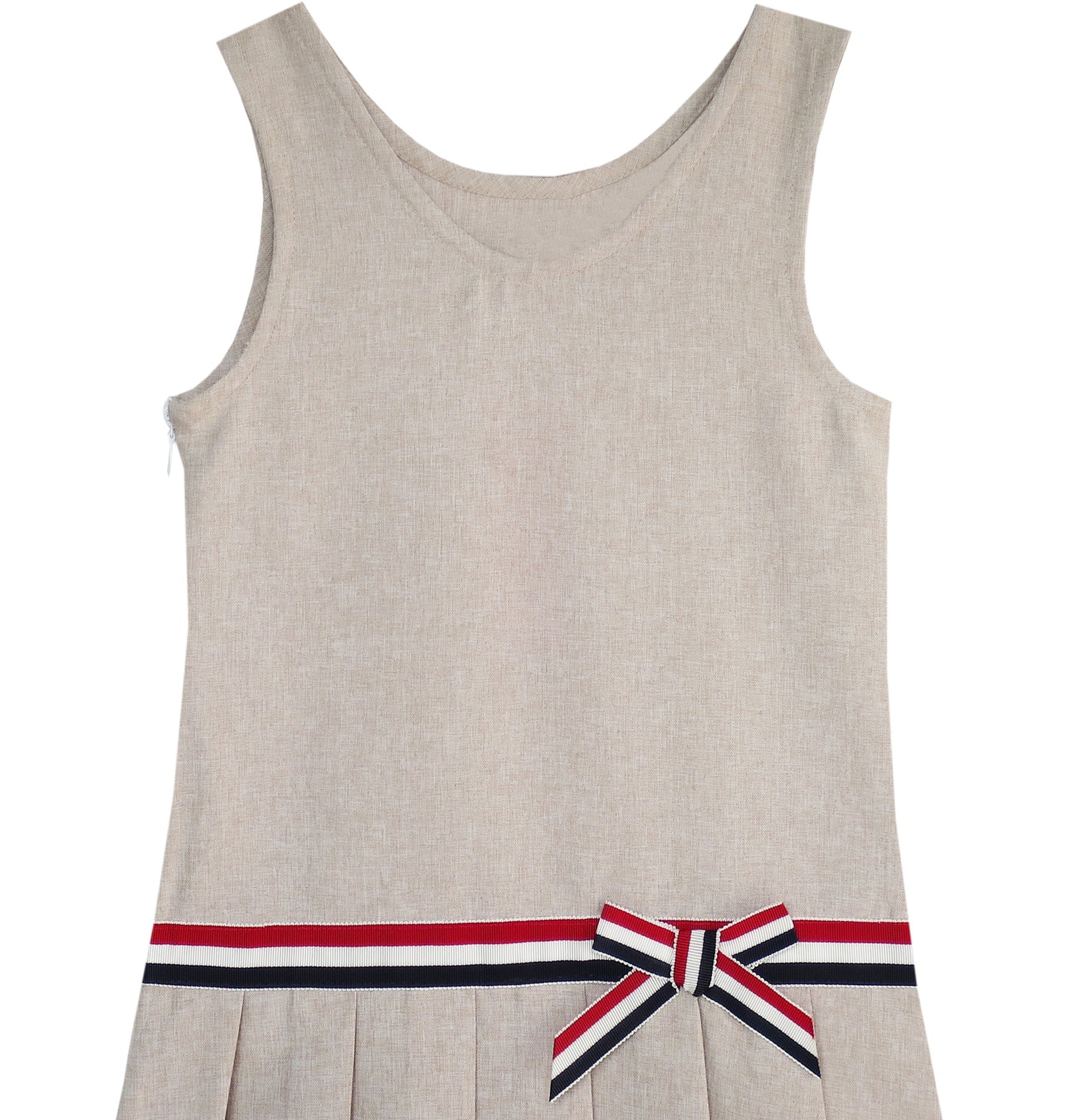 Girls Dress Red Tartan Back School Uniform White Collar Dress Beige