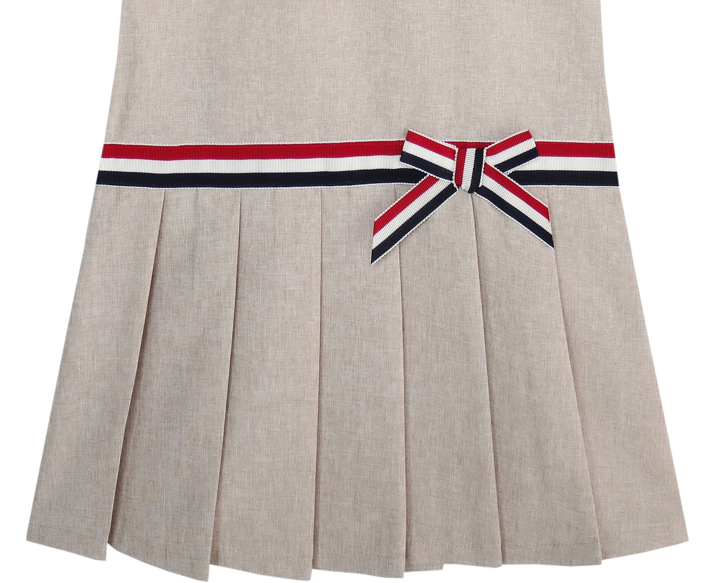 Girls Dress Red Tartan Back School Uniform White Collar Dress Beige