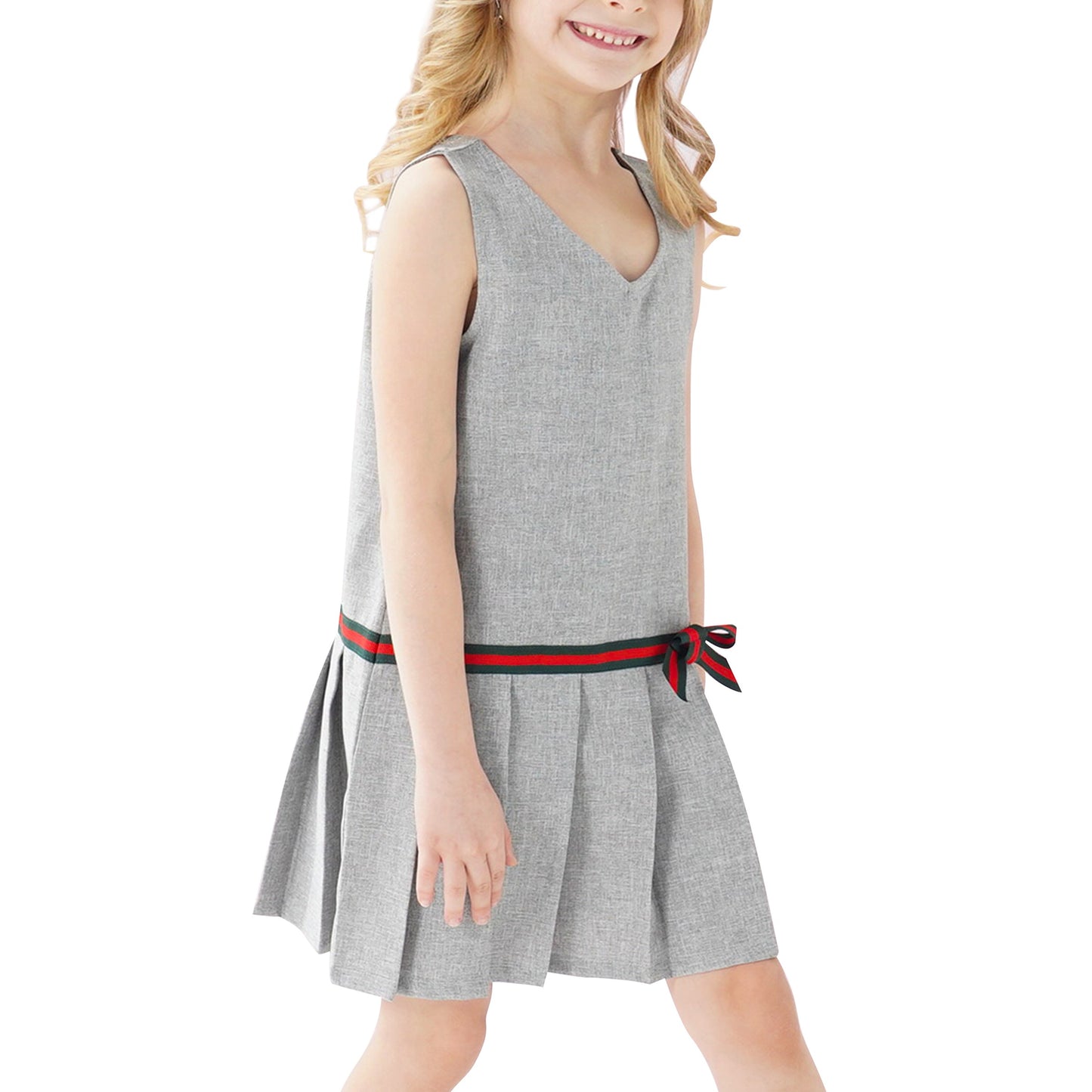 Girls Dress Gray School Uniform Pleated Skirt Dress Gray
