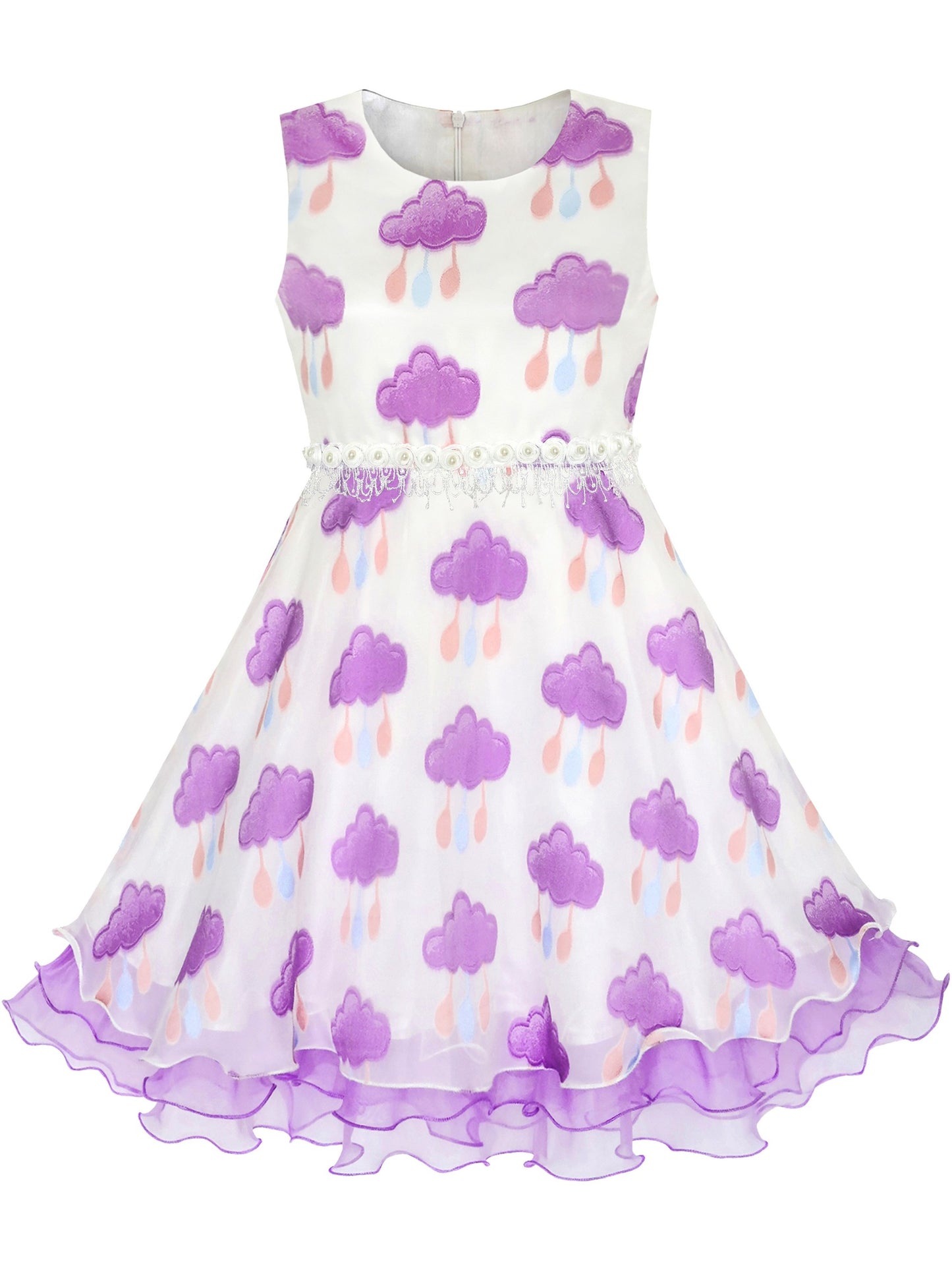 Girls Dress Purple Flower Bow Tie Wedding Party Children Clothes Size Purple