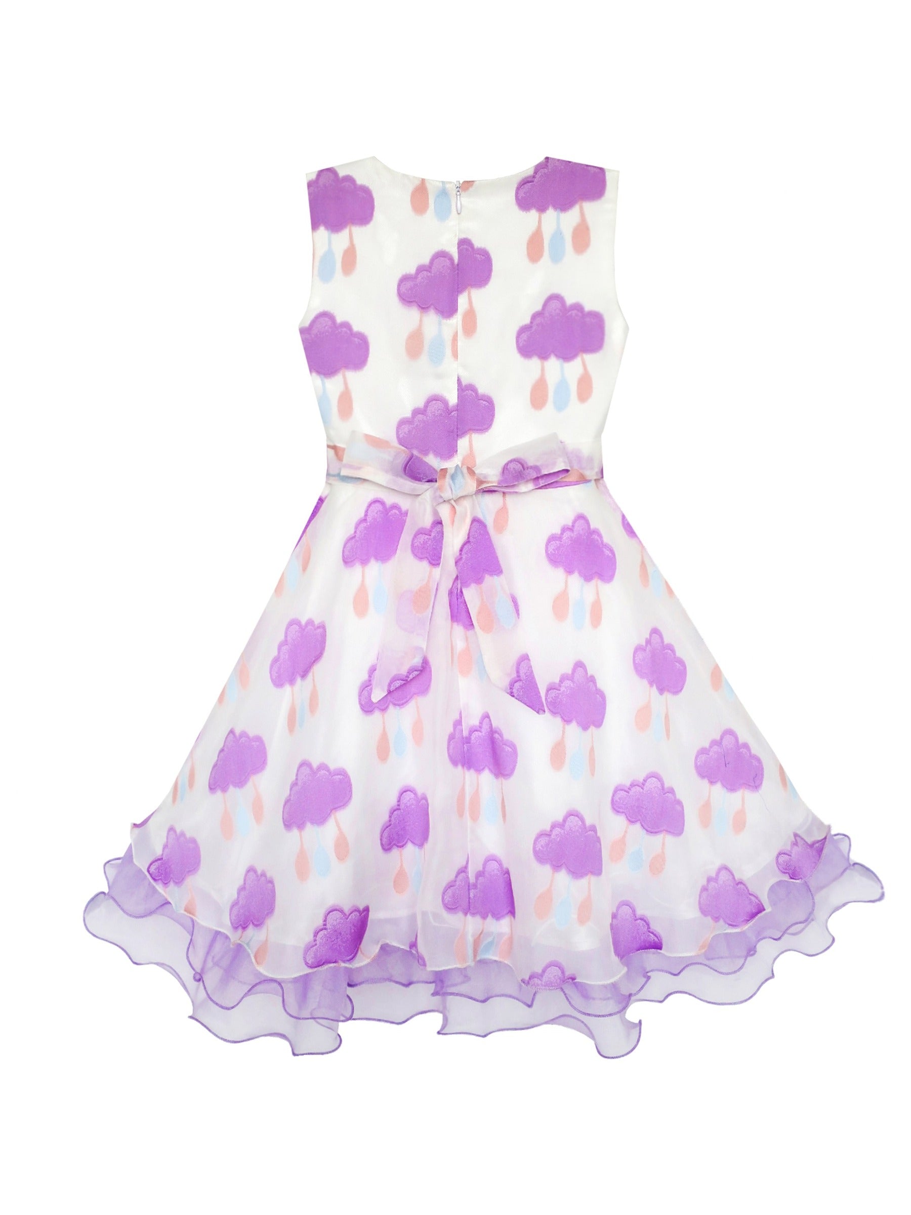 Girls Dress Purple Flower Bow Tie Wedding Party Children Clothes Size Purple