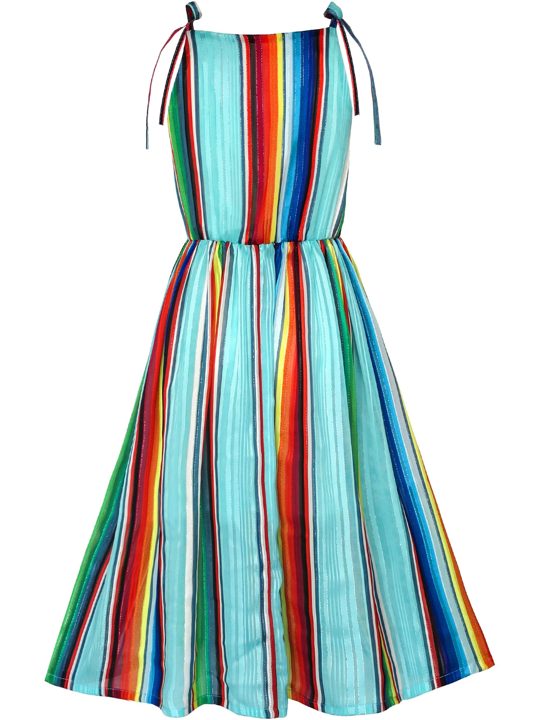 Girls Dress Halter Asymmetric Flower Checkered Orange Multi-Color