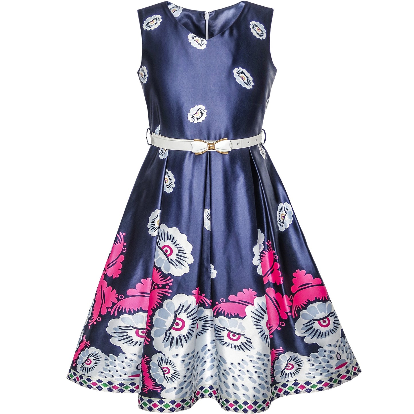 Girls Dress Flower Garden Print Elegant Chinese Style Blue