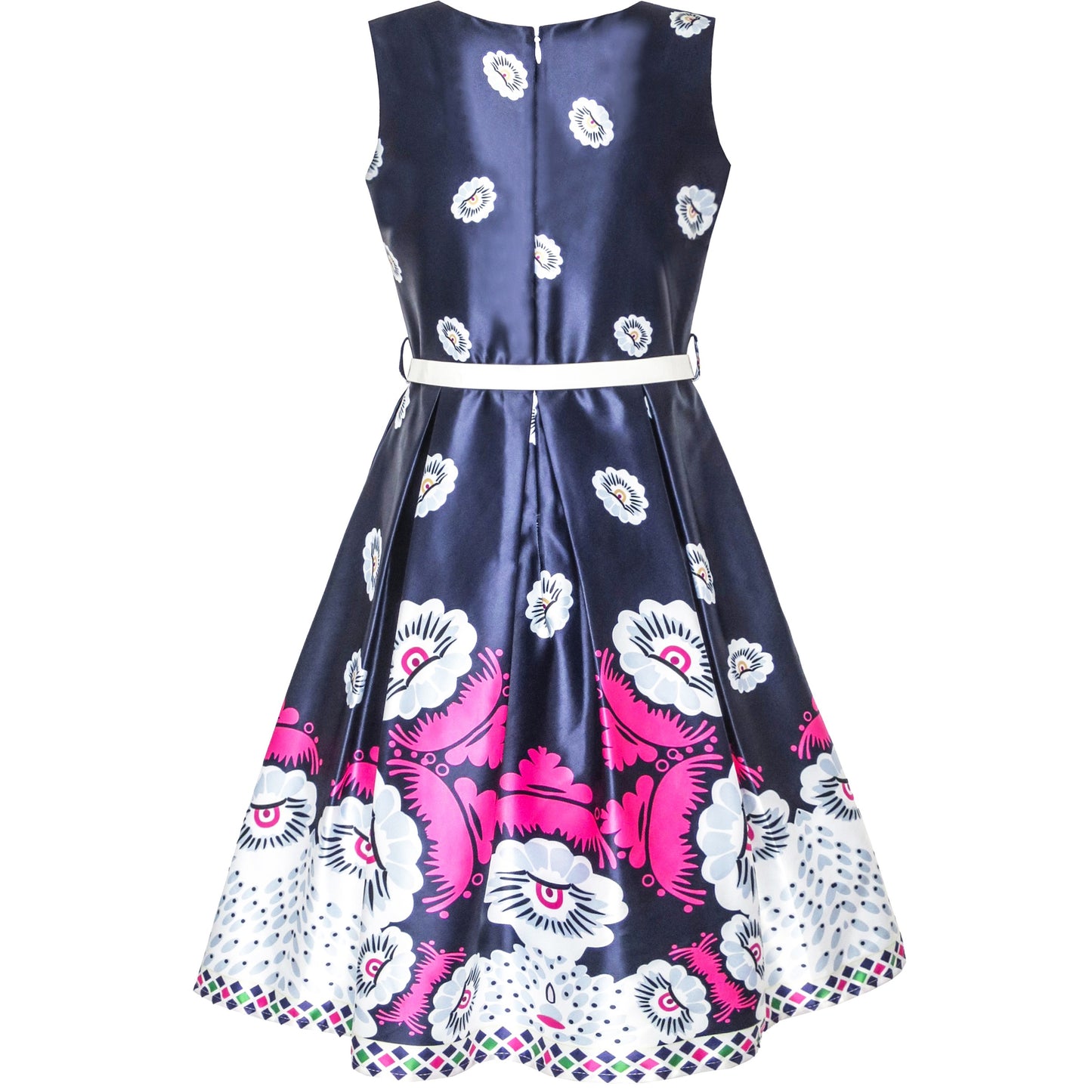 Girls Dress Flower Garden Print Elegant Chinese Style Blue