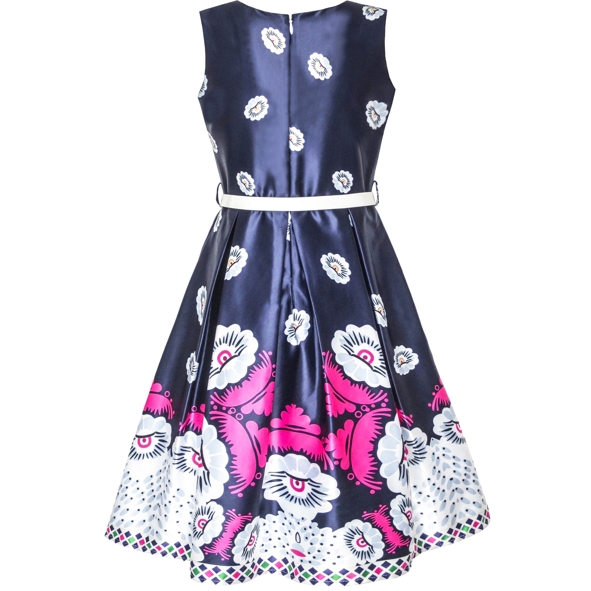Girls Dress Flower Garden Print Elegant Chinese Style Blue