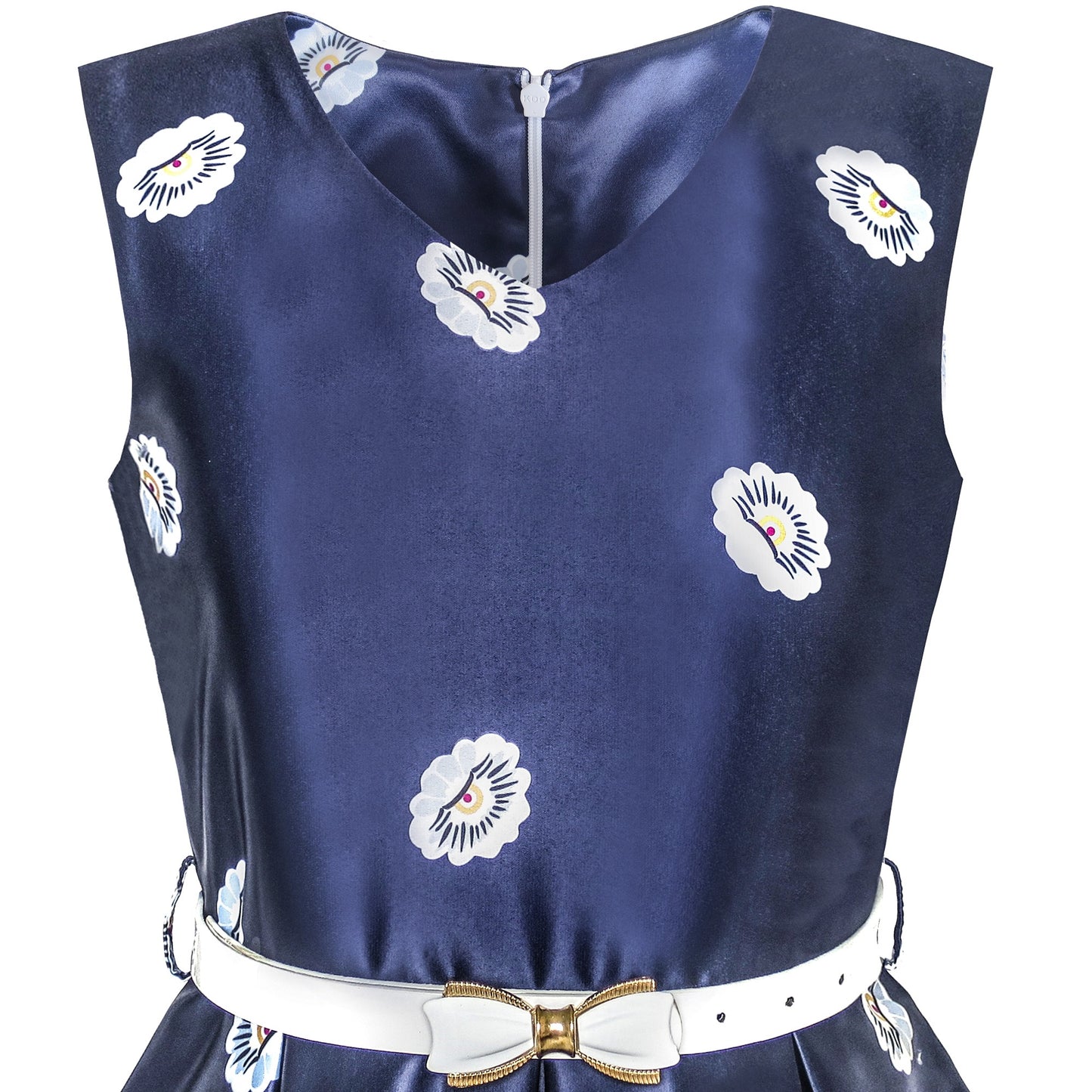 Girls Dress Flower Garden Print Elegant Chinese Style Blue