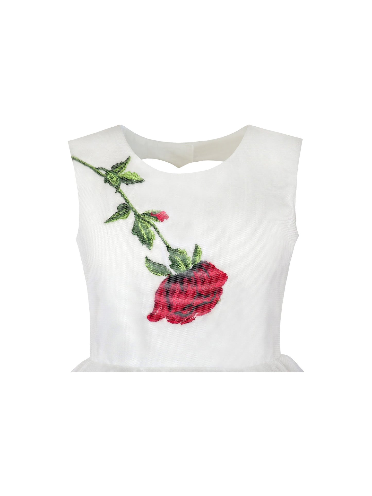 Girls Dress Champagne Rose Flower Embroidery Heart Shape Back White