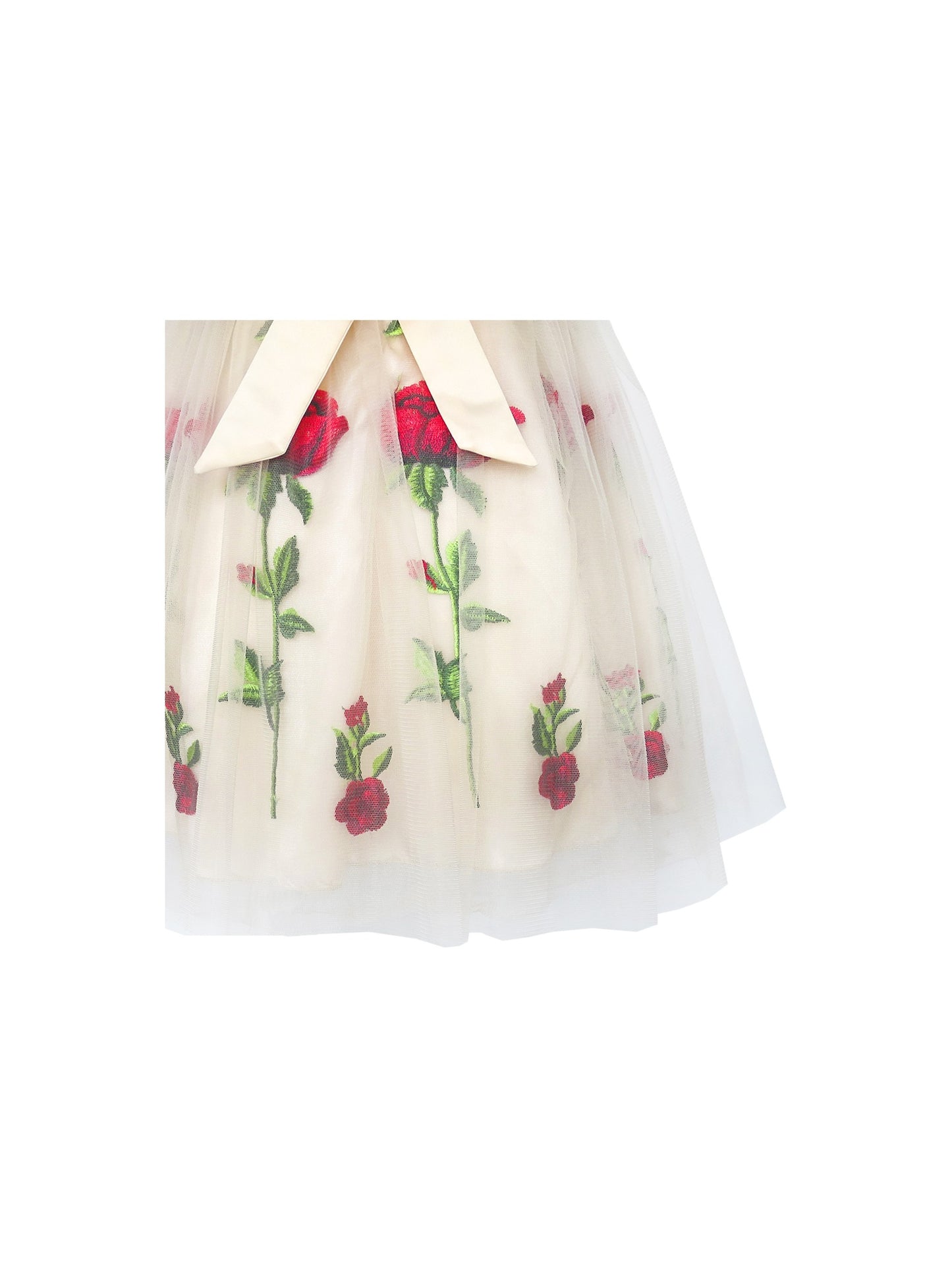Girls Dress Champagne Rose Flower Embroidery Heart Shape Back Beige