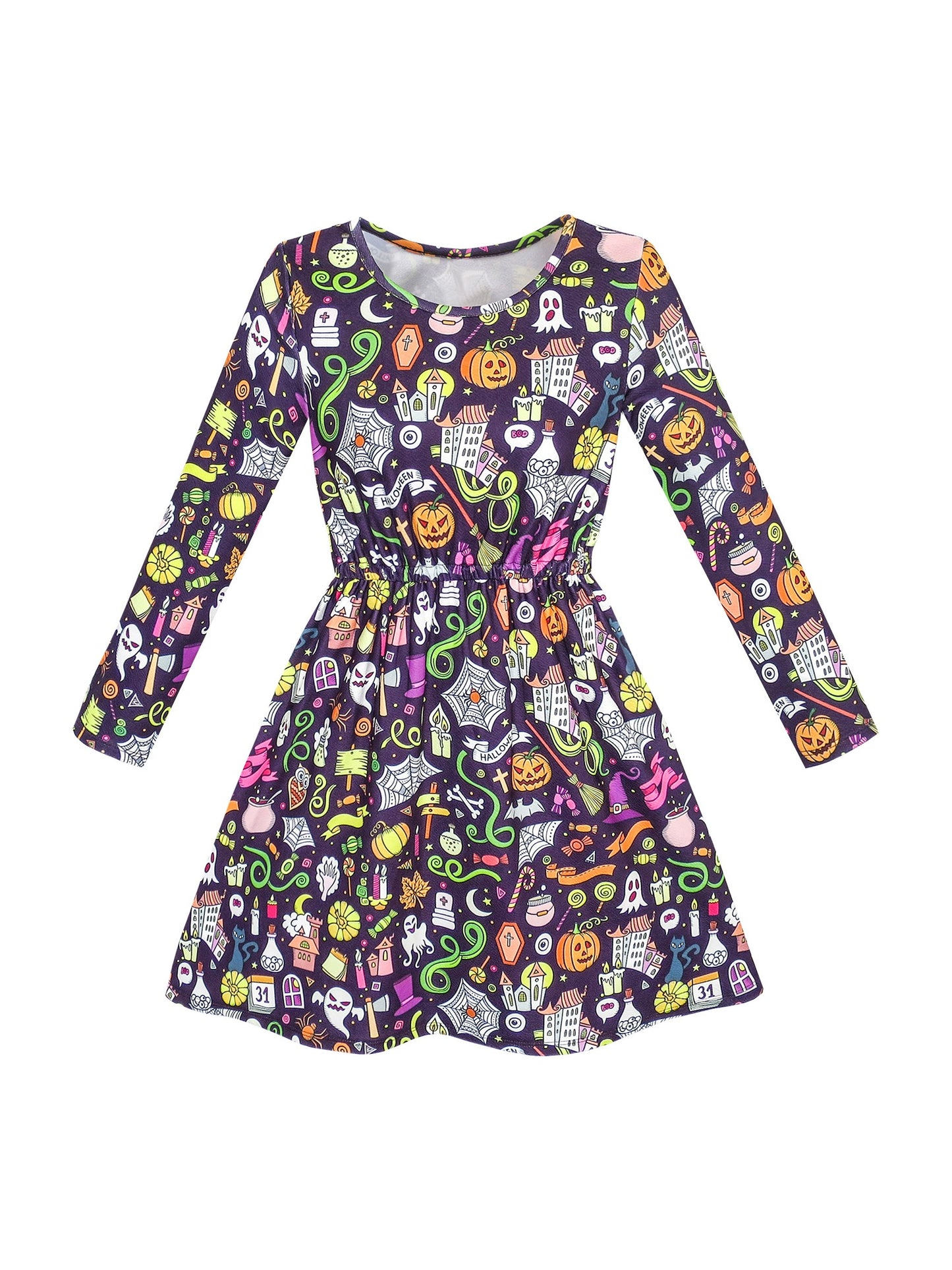 Girls Dress Christmas Santa Xmas Tree Jingle Bell Purple