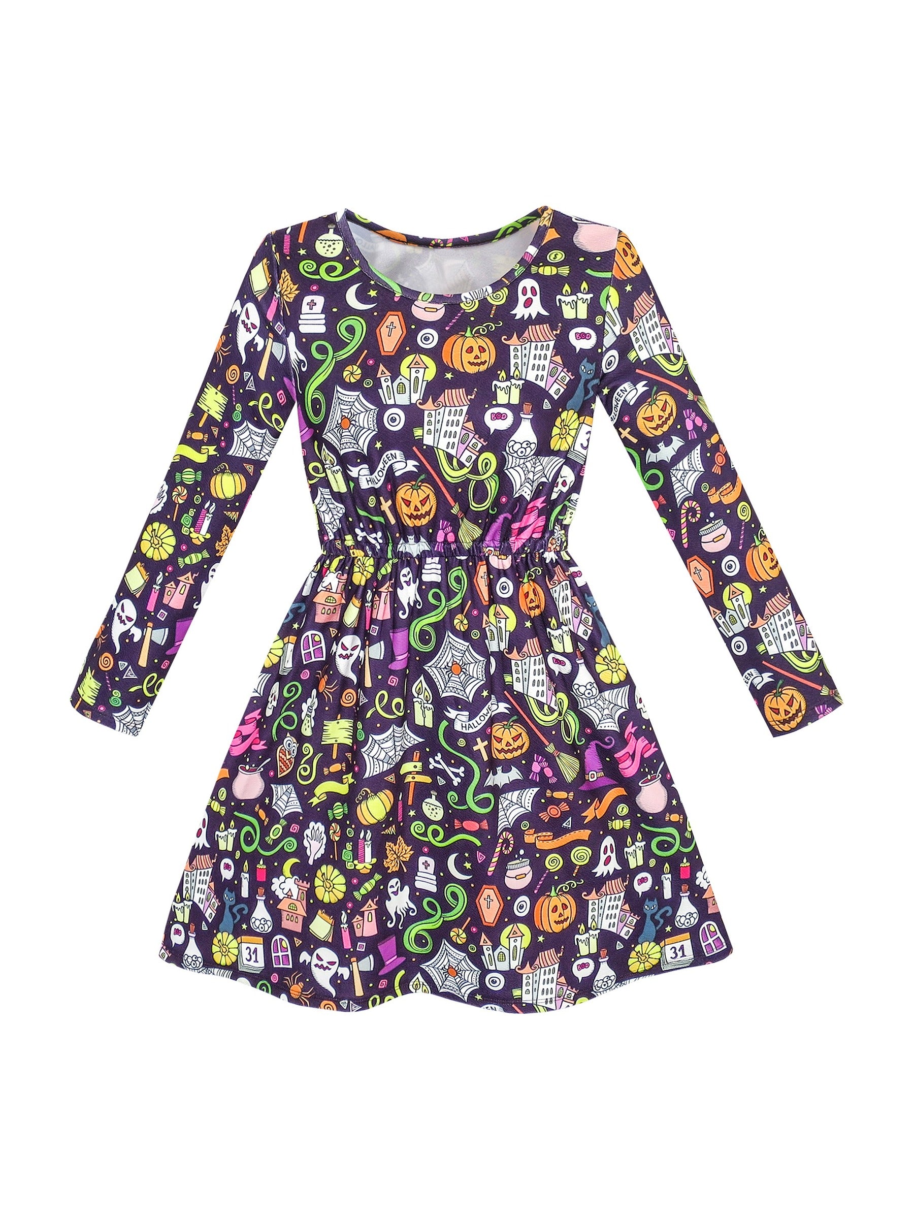 Girls Dress Christmas Santa Xmas Tree Jingle Bell Purple