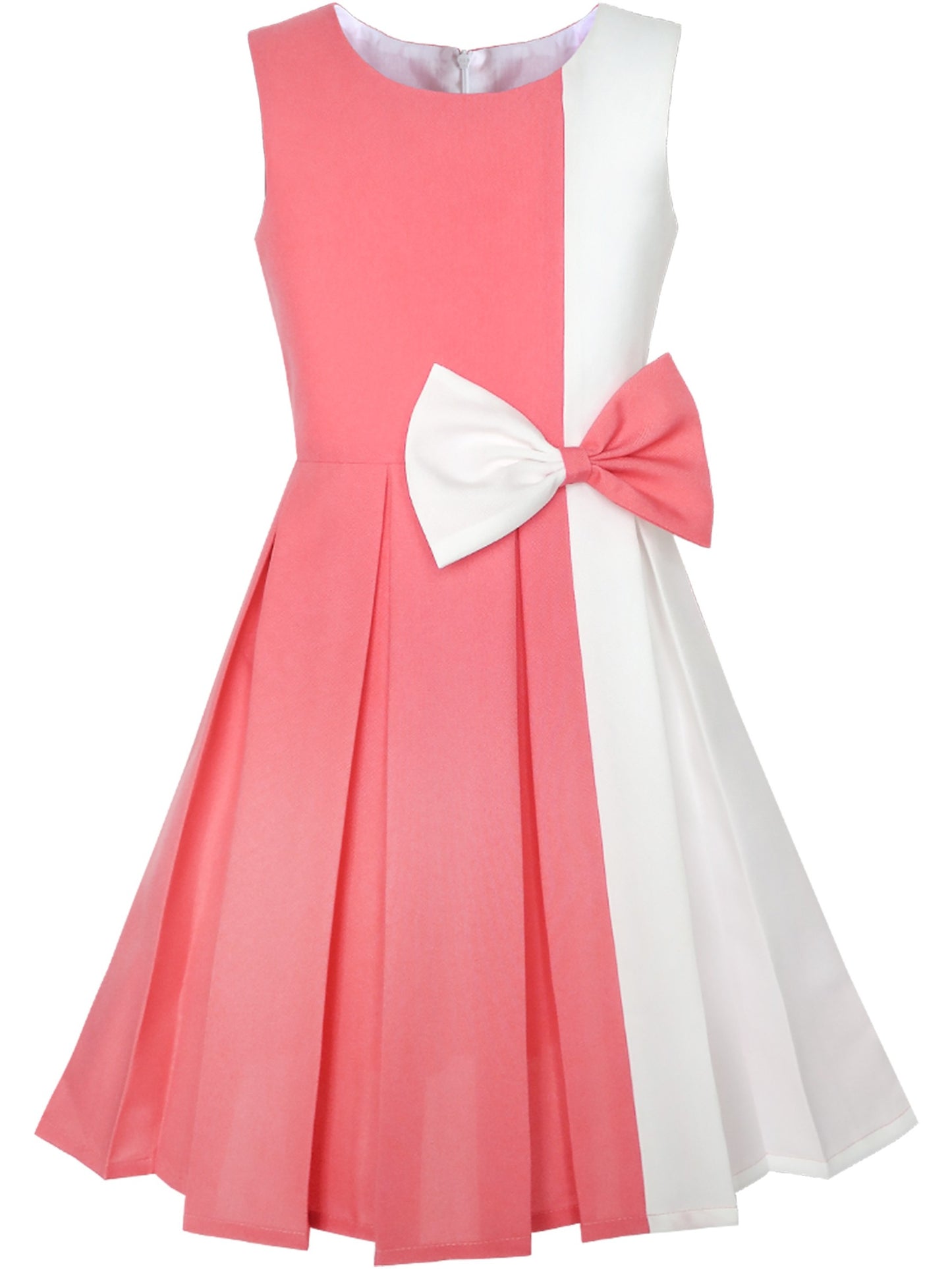 Girls Dress Color Block Contrast Bow Tie Everyday Party Red