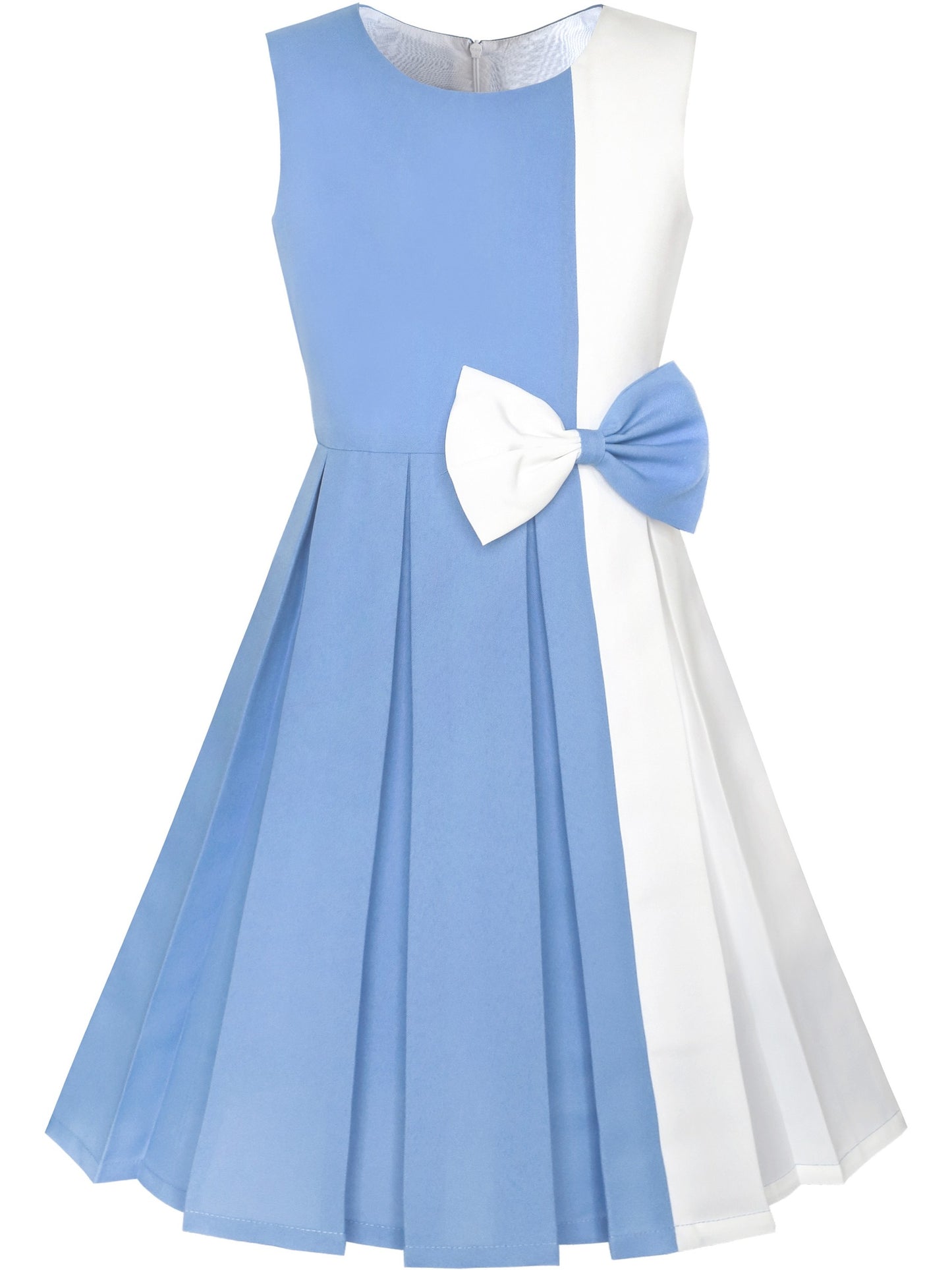 Girls Dress Color Block Contrast Bow Tie Everyday Party Blue