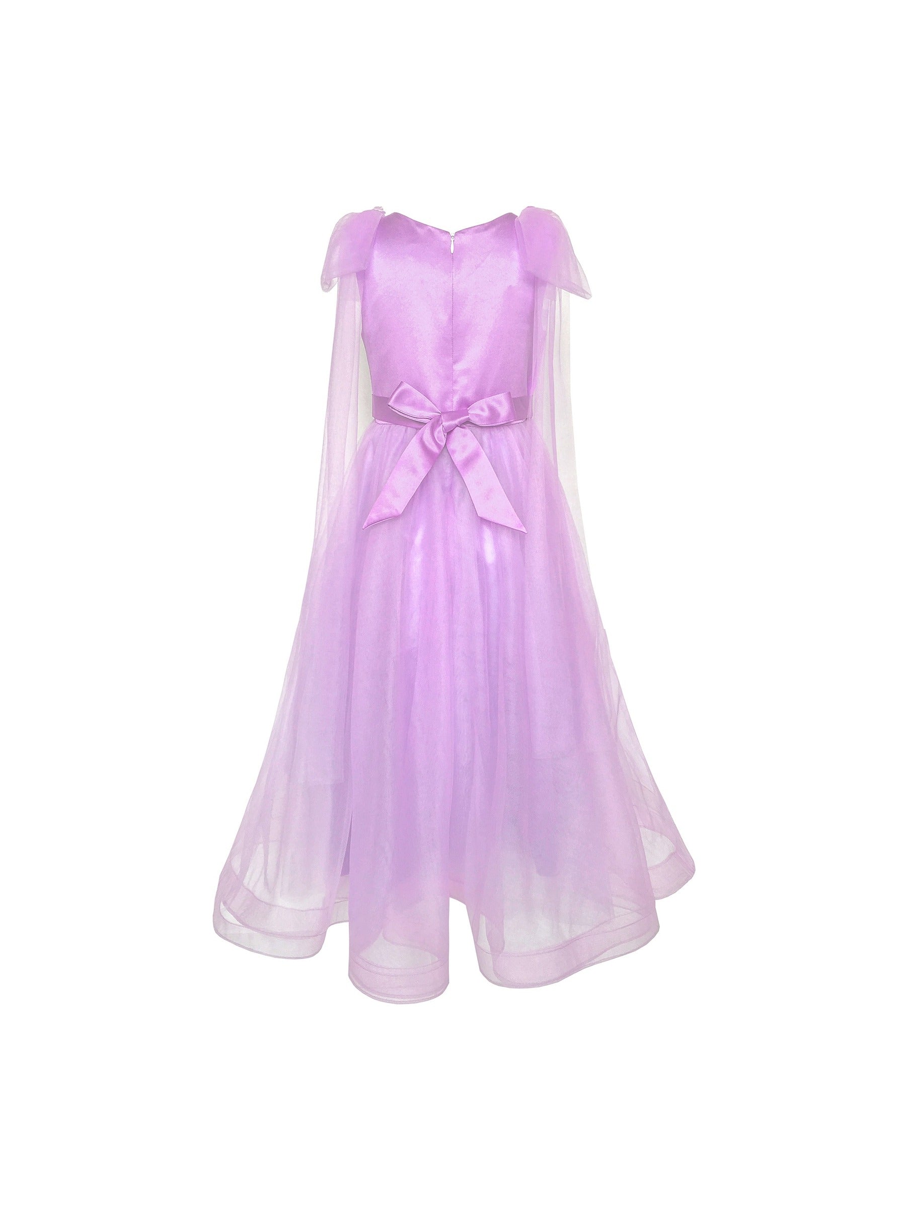 Girls Champagne Dress Sleeveless Floral Lace Calf Length Party Formal Dress Purple