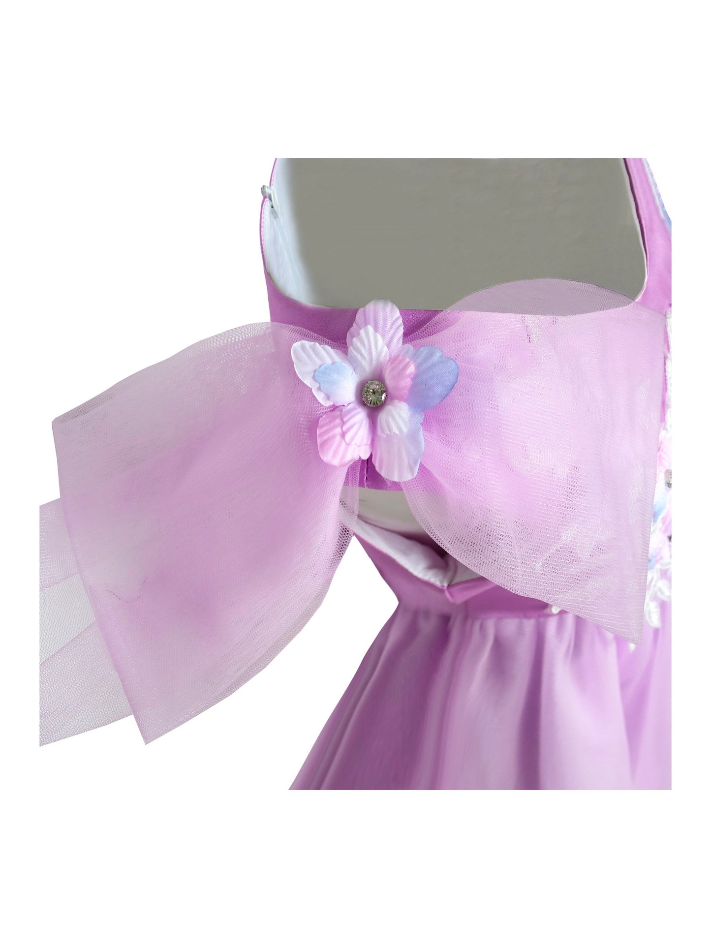 Girls Champagne Dress Sleeveless Floral Lace Calf Length Party Formal Dress Purple