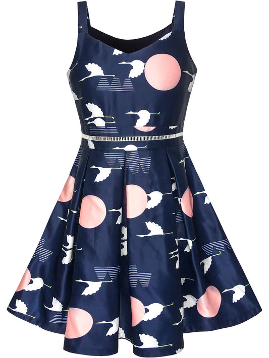 Girls Dress Navy Blue School Uniform Tank Dress Pleated Hem Blue