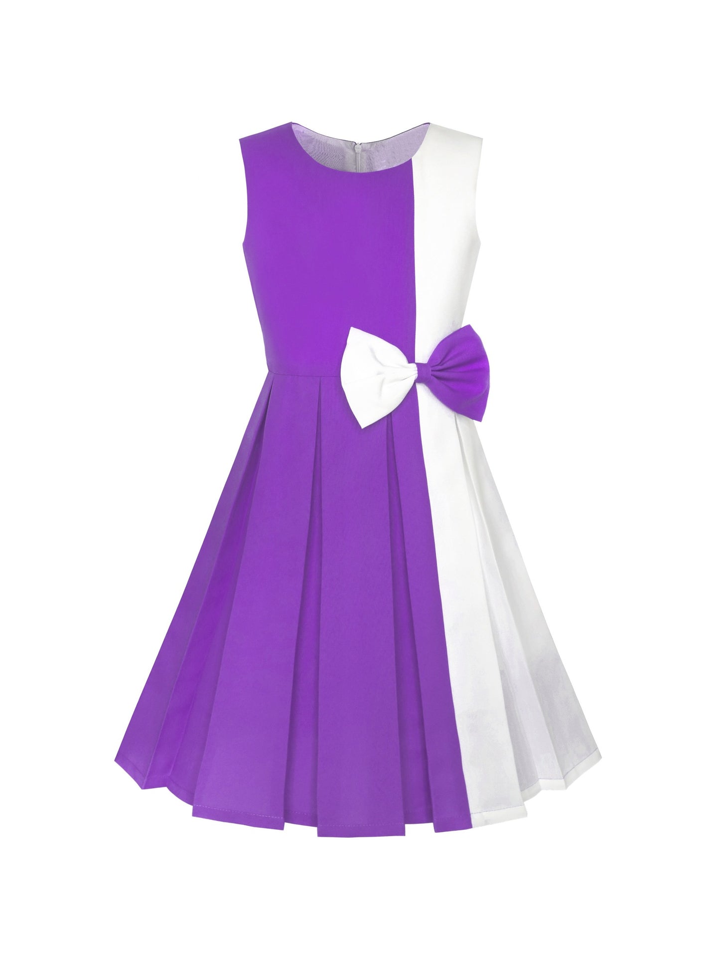 Girls Dress Color Block Contrast Bow Tie Everyday Party Purple