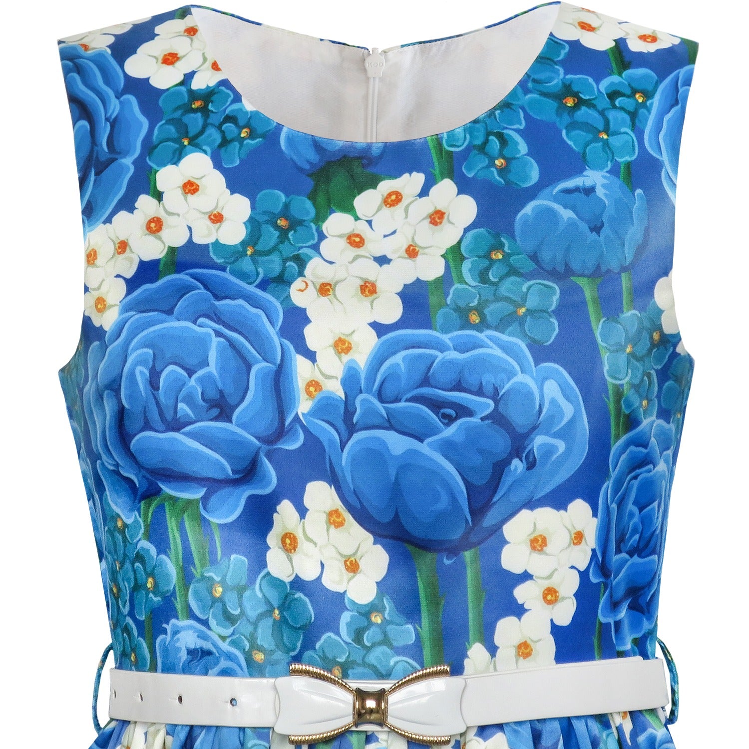 Girls Dress Flower Garden Print Elegant Chinese Style Blue
