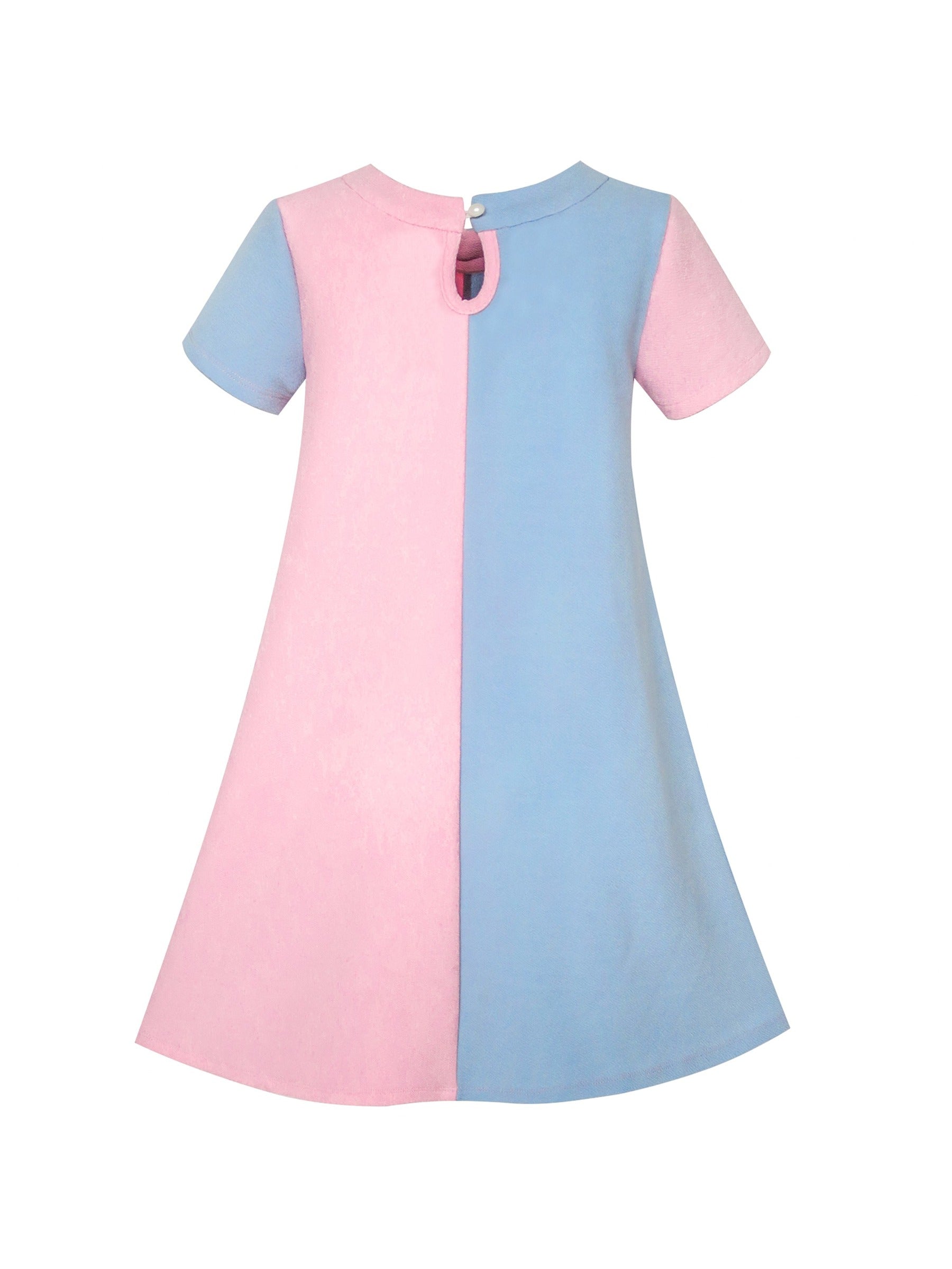 Girls Dress Pink Color Contrast Heart A-line Sundress Blue