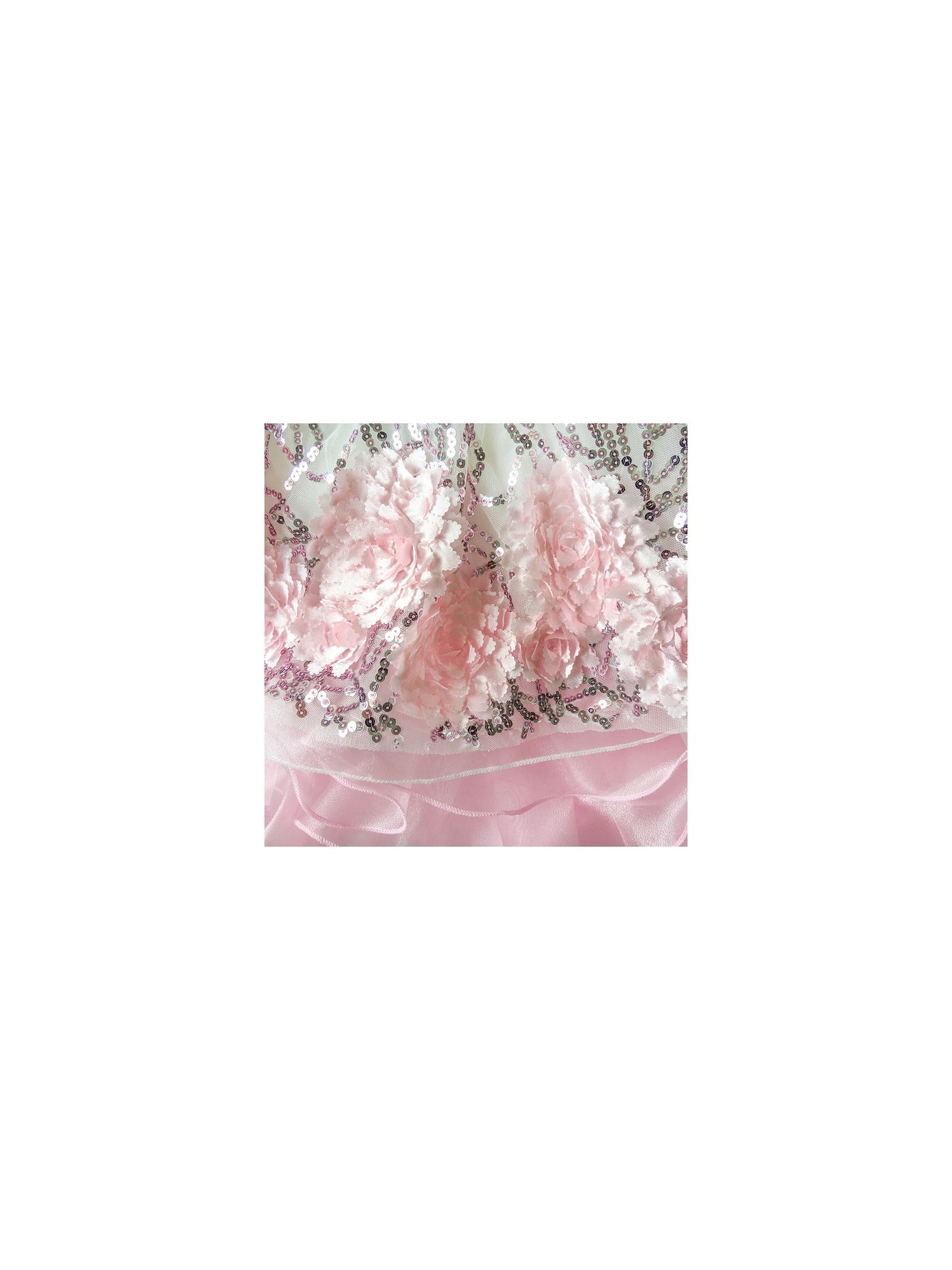 Flower Girls Dress Blue Sequin Dimensional Flowers Bow Tie Pageant Pink