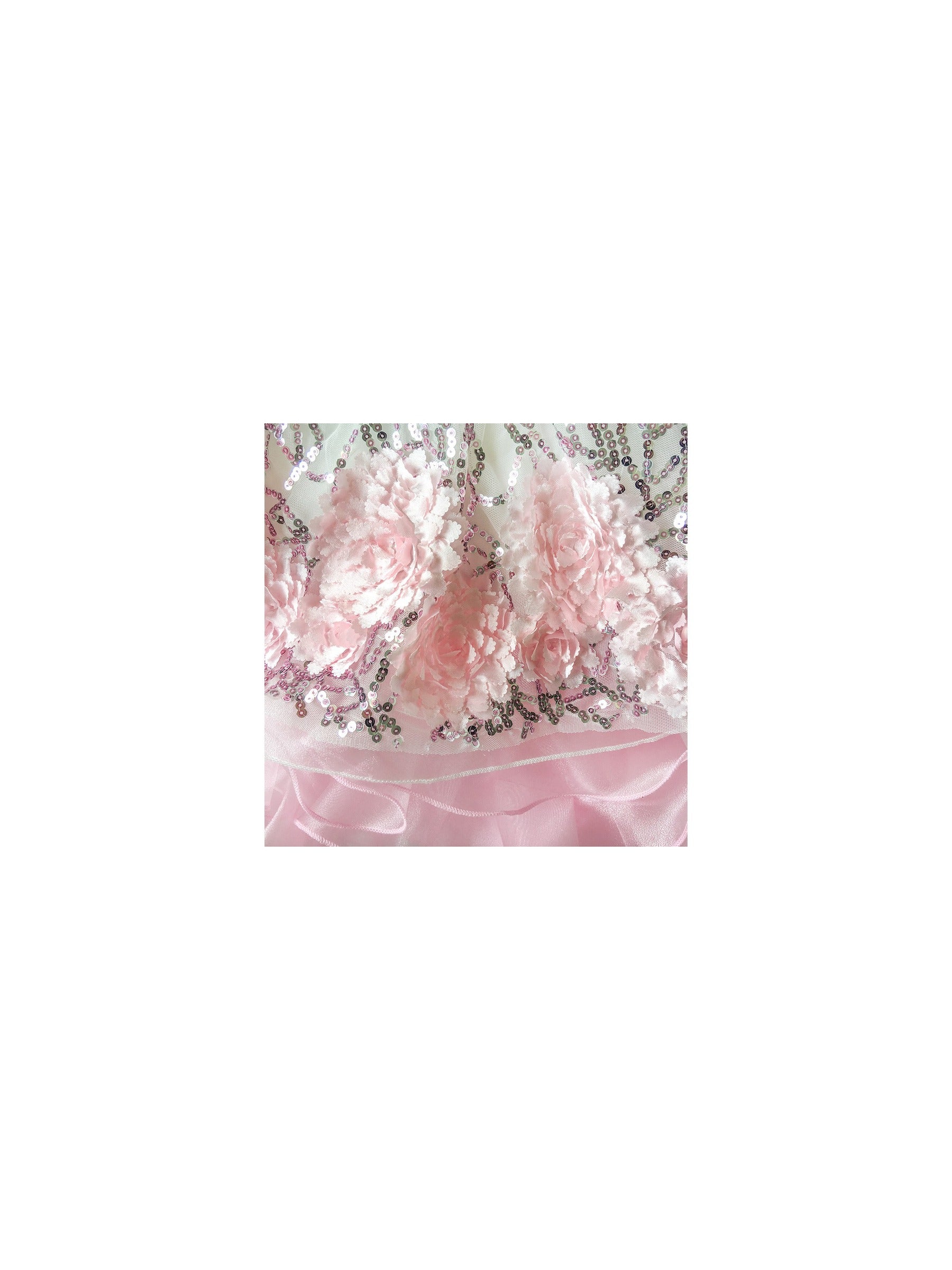 Flower Girls Dress Blue Sequin Dimensional Flowers Bow Tie Pageant Pink