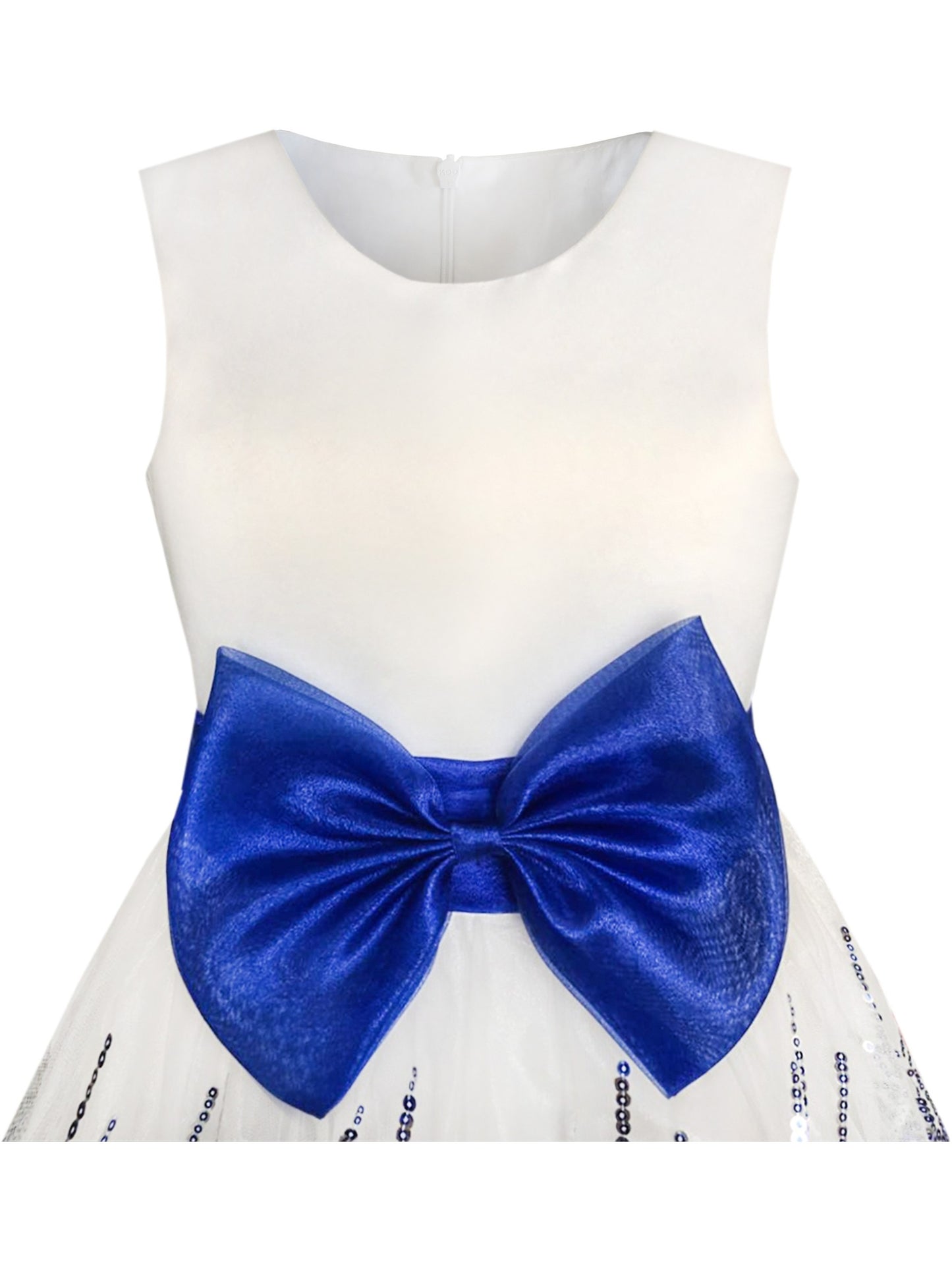 Flower Girls Dress Blue Sequin Dimensional Flowers Bow Tie Pageant Blue
