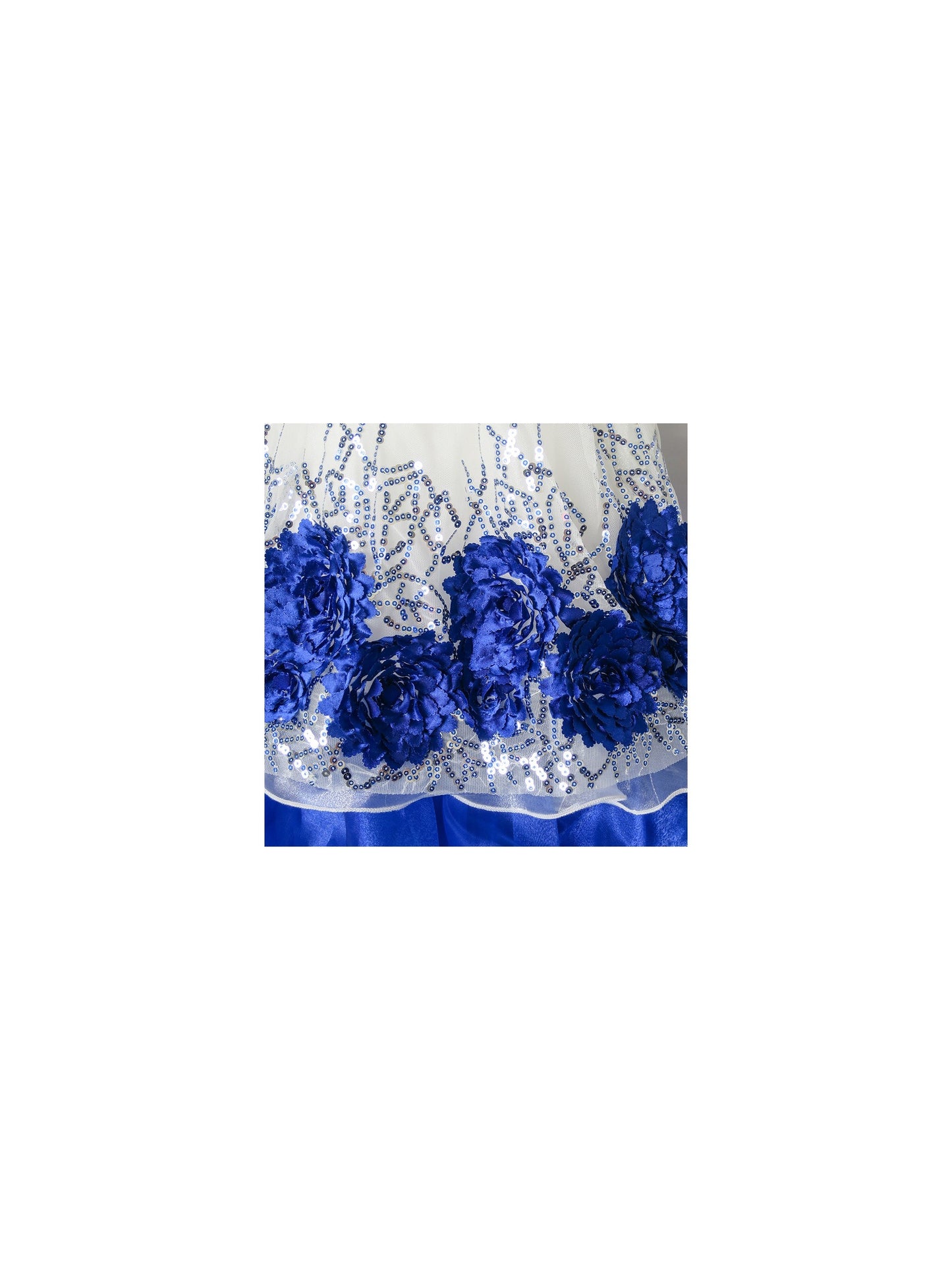 Flower Girls Dress Blue Sequin Dimensional Flowers Bow Tie Pageant Blue