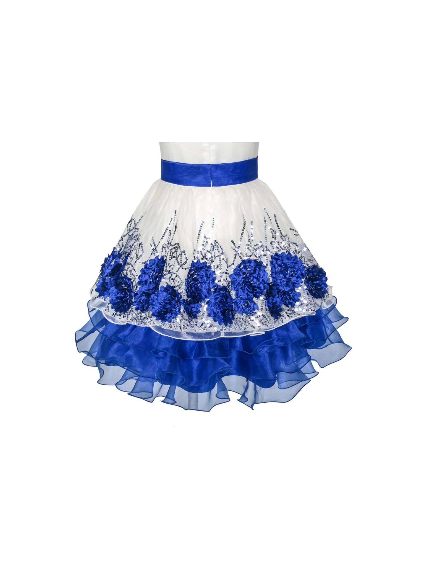 Flower Girls Dress Blue Sequin Dimensional Flowers Bow Tie Pageant Blue