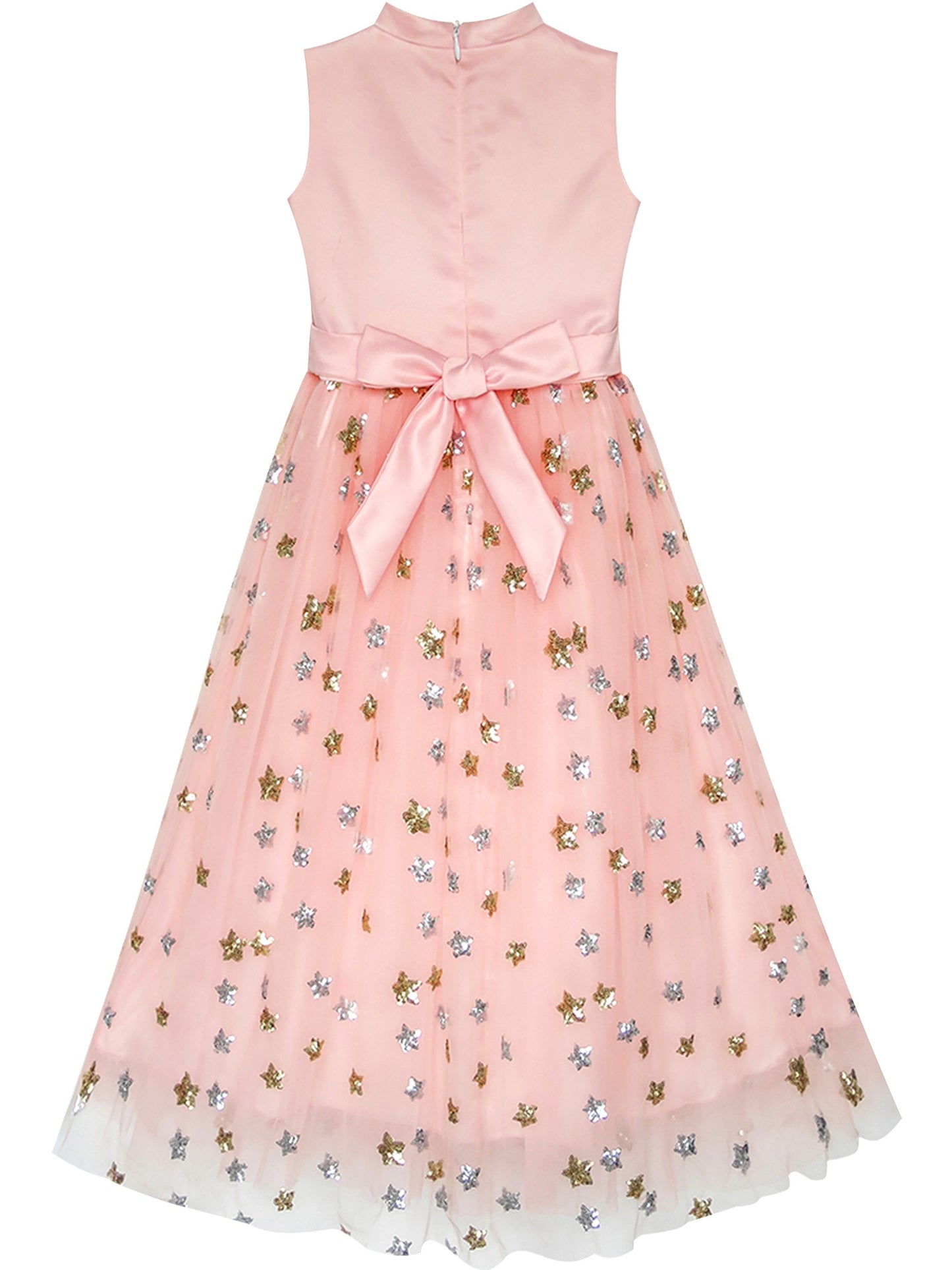Flower Girls Dress Sparkling Sequins Star Pearl Wedding Party Pink