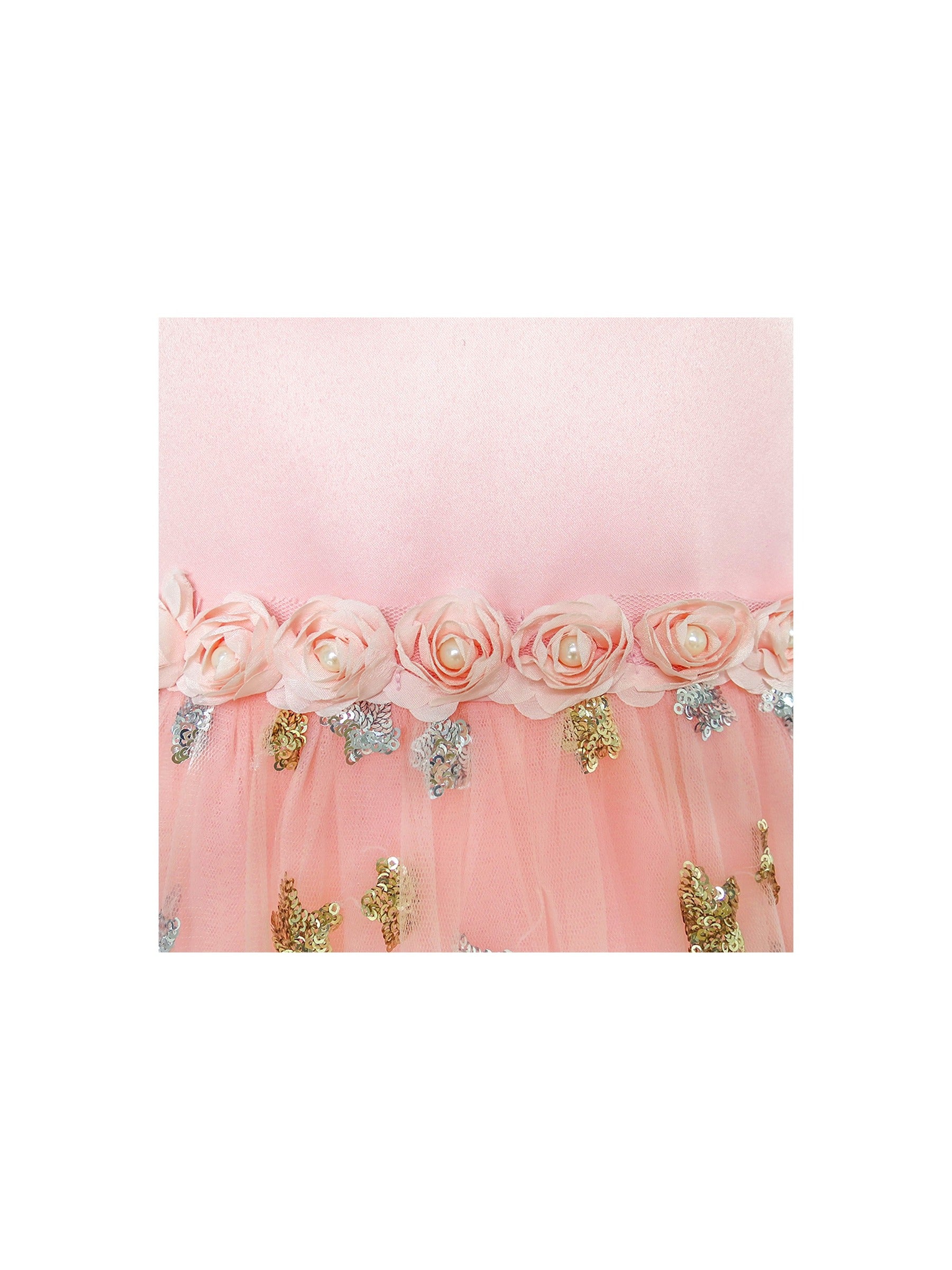 Flower Girls Dress Sparkling Sequins Star Pearl Wedding Party Pink