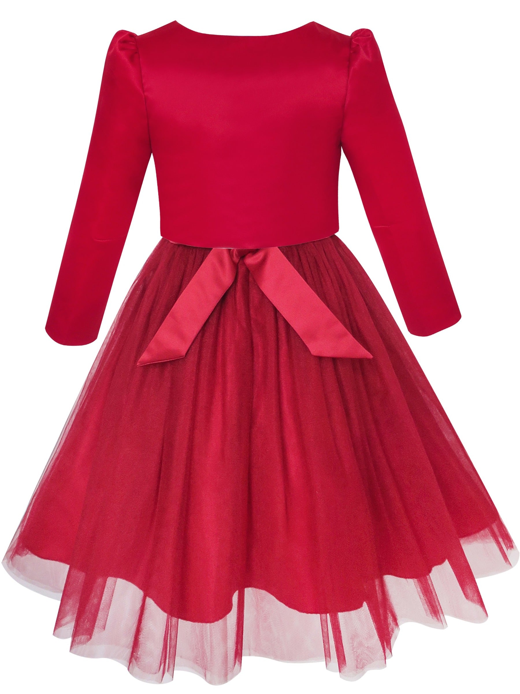 2 Piece Set Flower Girls Dress Long Sleeve Shrug Bolero Red