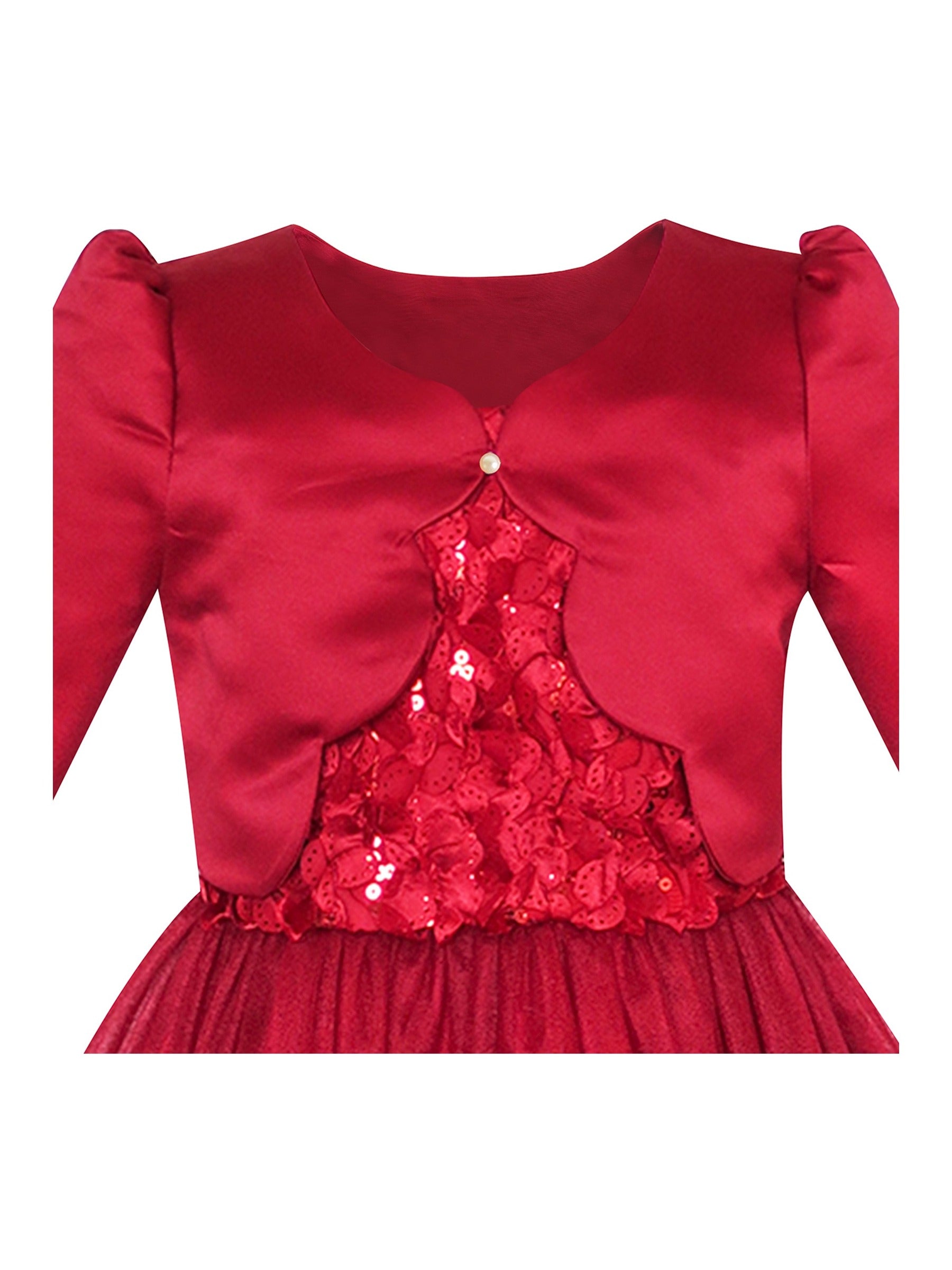 2 Piece Set Flower Girls Dress Long Sleeve Shrug Bolero Red