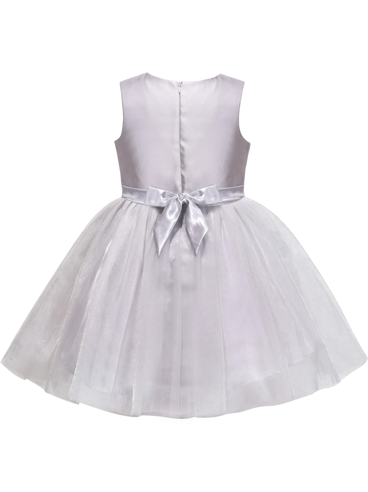 Girls Dress Tulle Lace Embroidered Flower Trim with Beading Gray