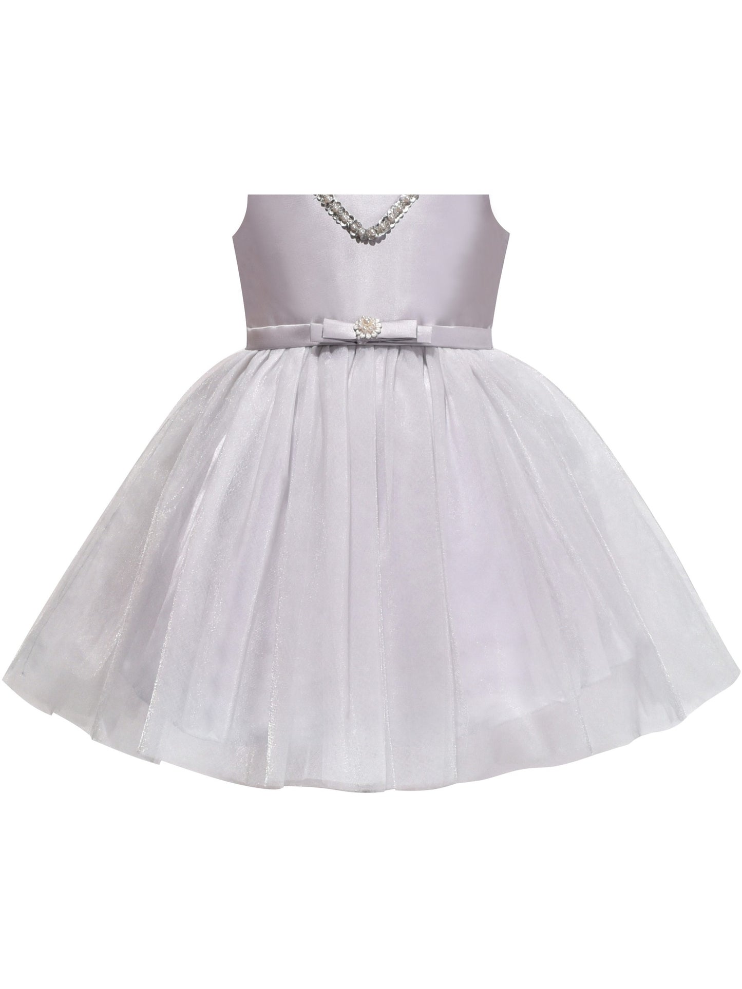 Girls Dress Tulle Lace Embroidered Flower Trim with Beading Gray