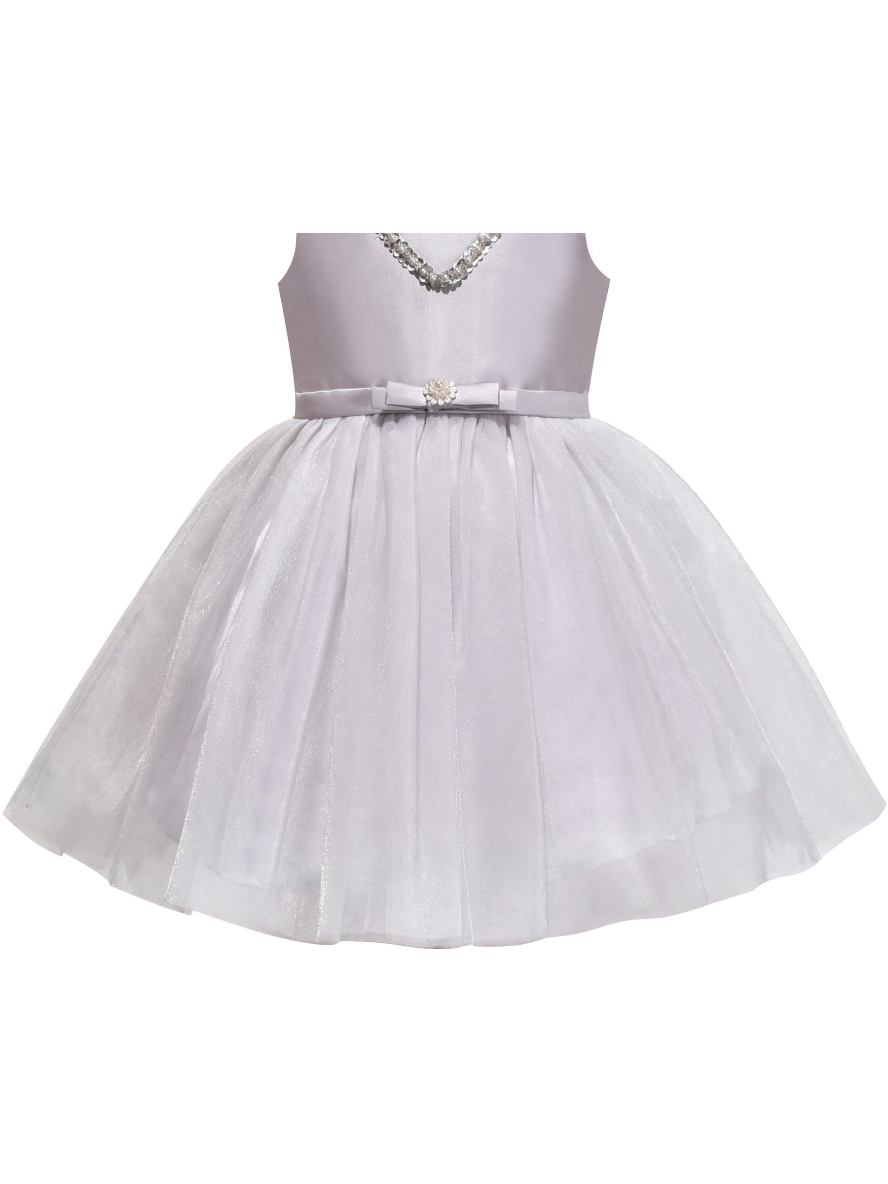 Girls Dress Tulle Lace Embroidered Flower Trim with Beading Gray