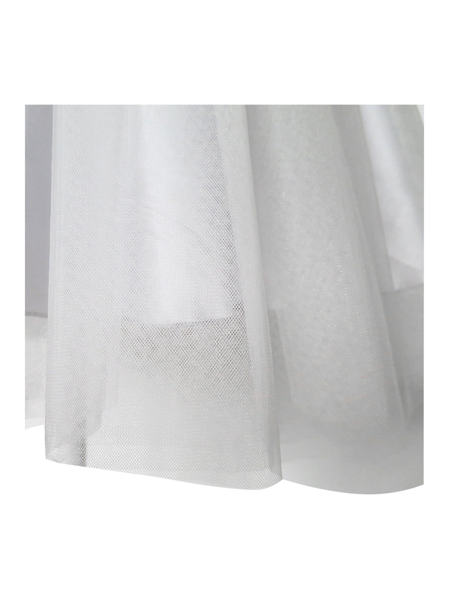 Girls Dress Tulle Lace Embroidered Flower Trim with Beading Gray