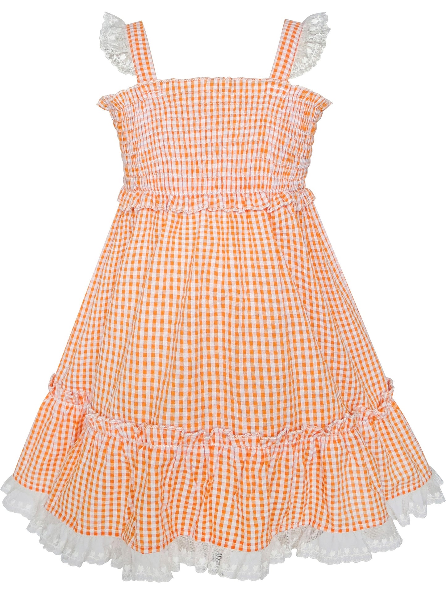 Girls Dress Green Tank Smocked Ruffle Skirt Sundress Orange