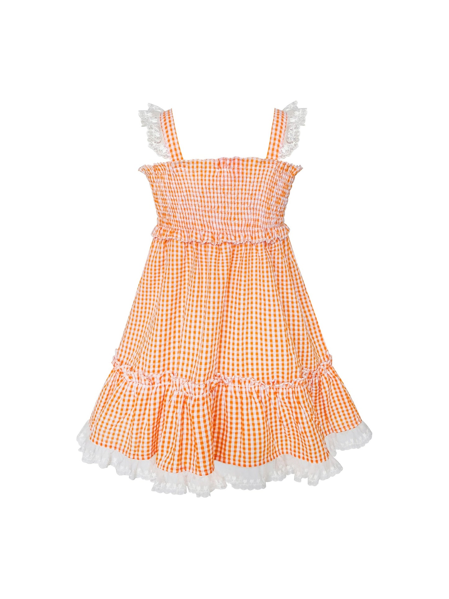 Girls Dress Green Tank Smocked Ruffle Skirt Sundress Orange