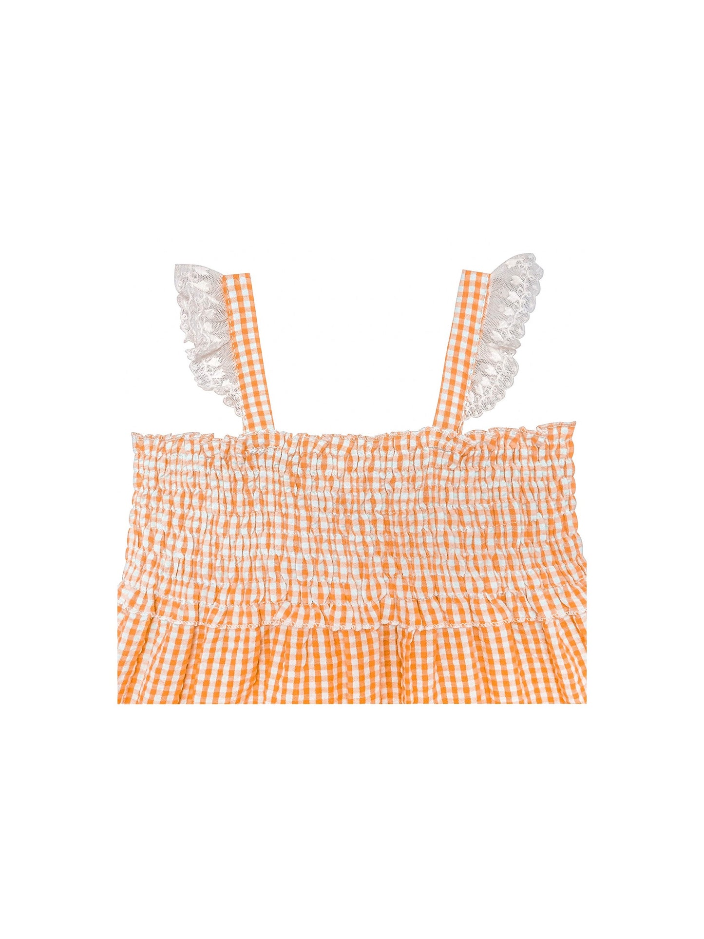 Girls Dress Green Tank Smocked Ruffle Skirt Sundress Orange