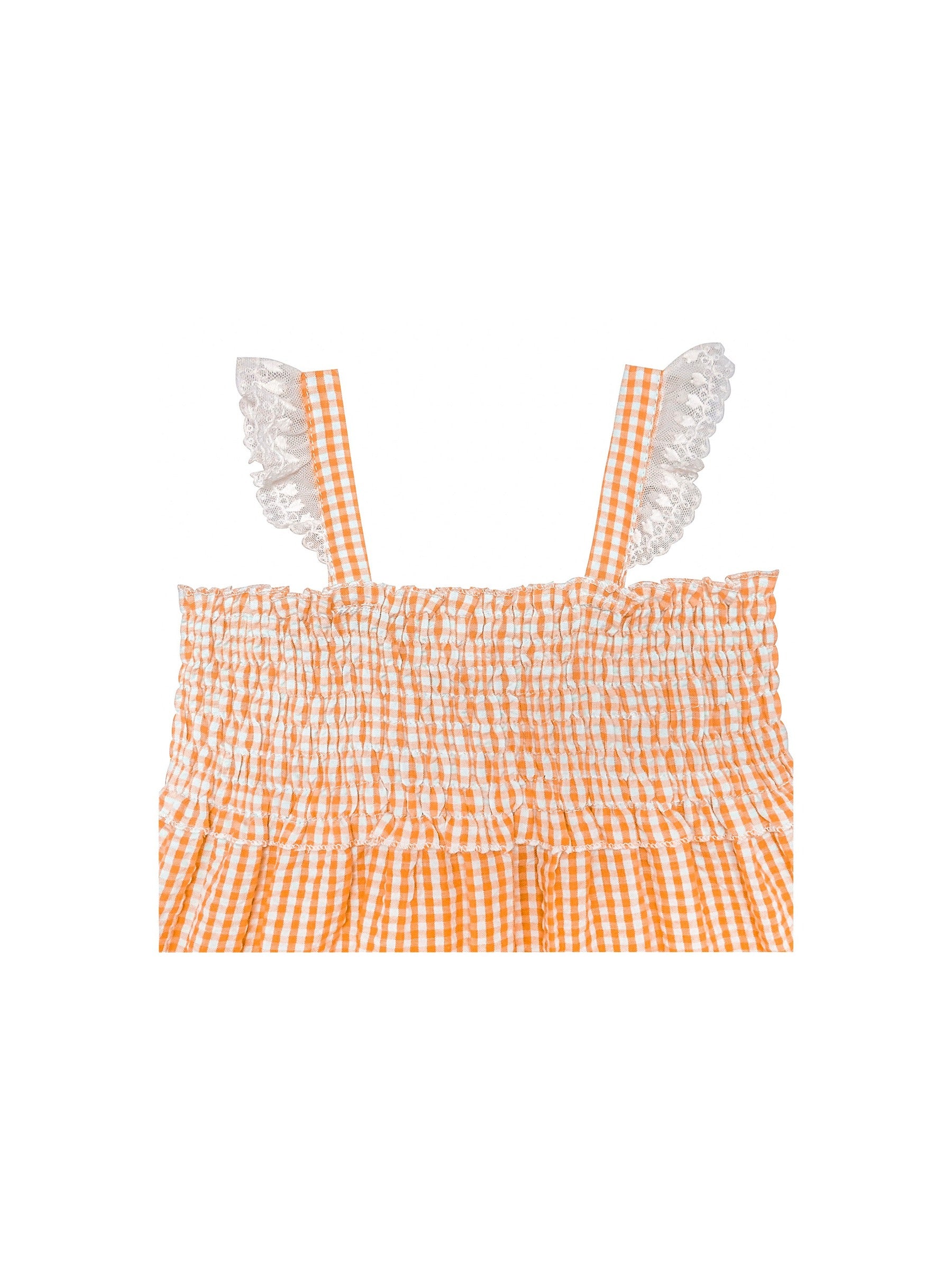 Girls Dress Green Tank Smocked Ruffle Skirt Sundress Orange