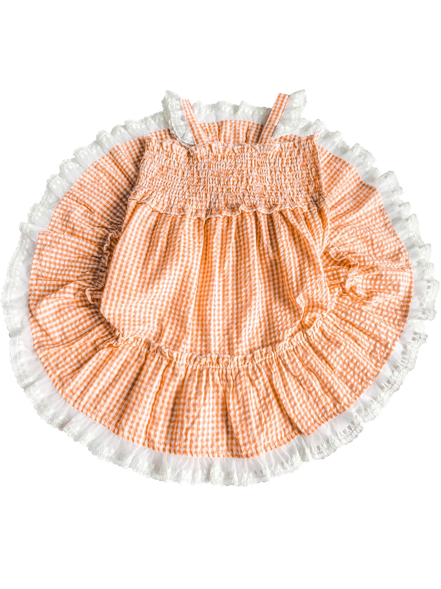 Girls Dress Green Tank Smocked Ruffle Skirt Sundress Orange