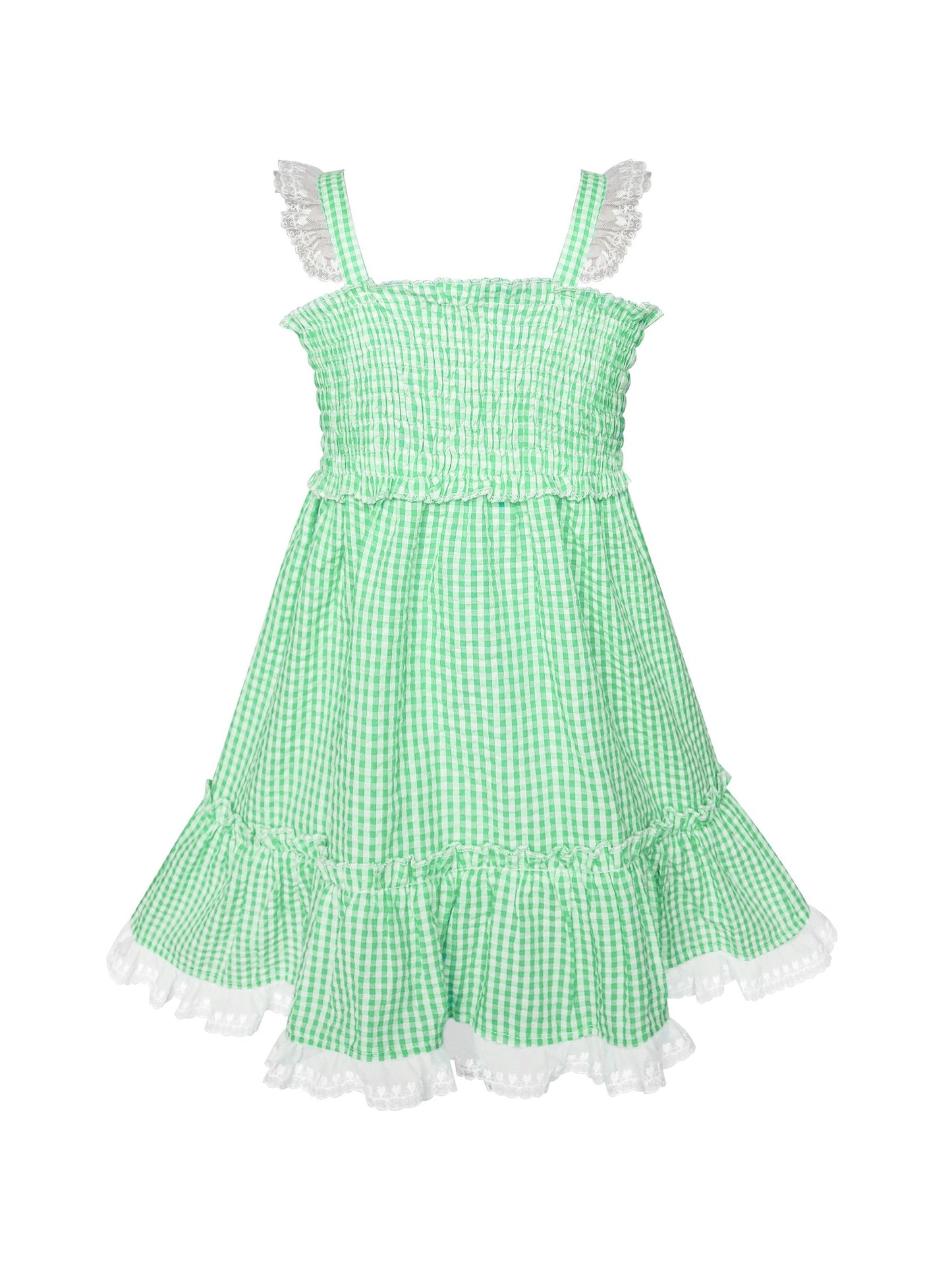 Girls Dress Green Tank Smocked Ruffle Skirt Sundress Green