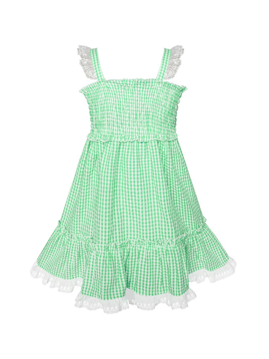Girls Dress Green Tank Smocked Ruffle Skirt Sundress Green