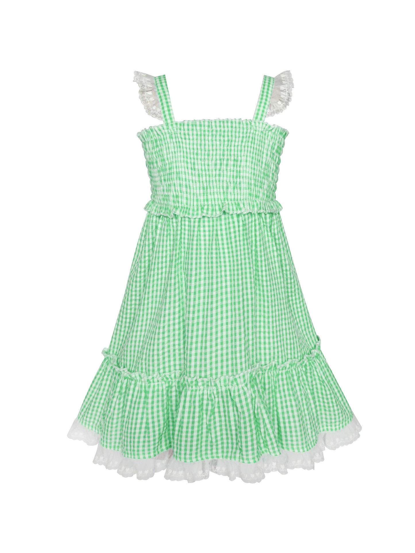 Girls Dress Green Tank Smocked Ruffle Skirt Sundress Green
