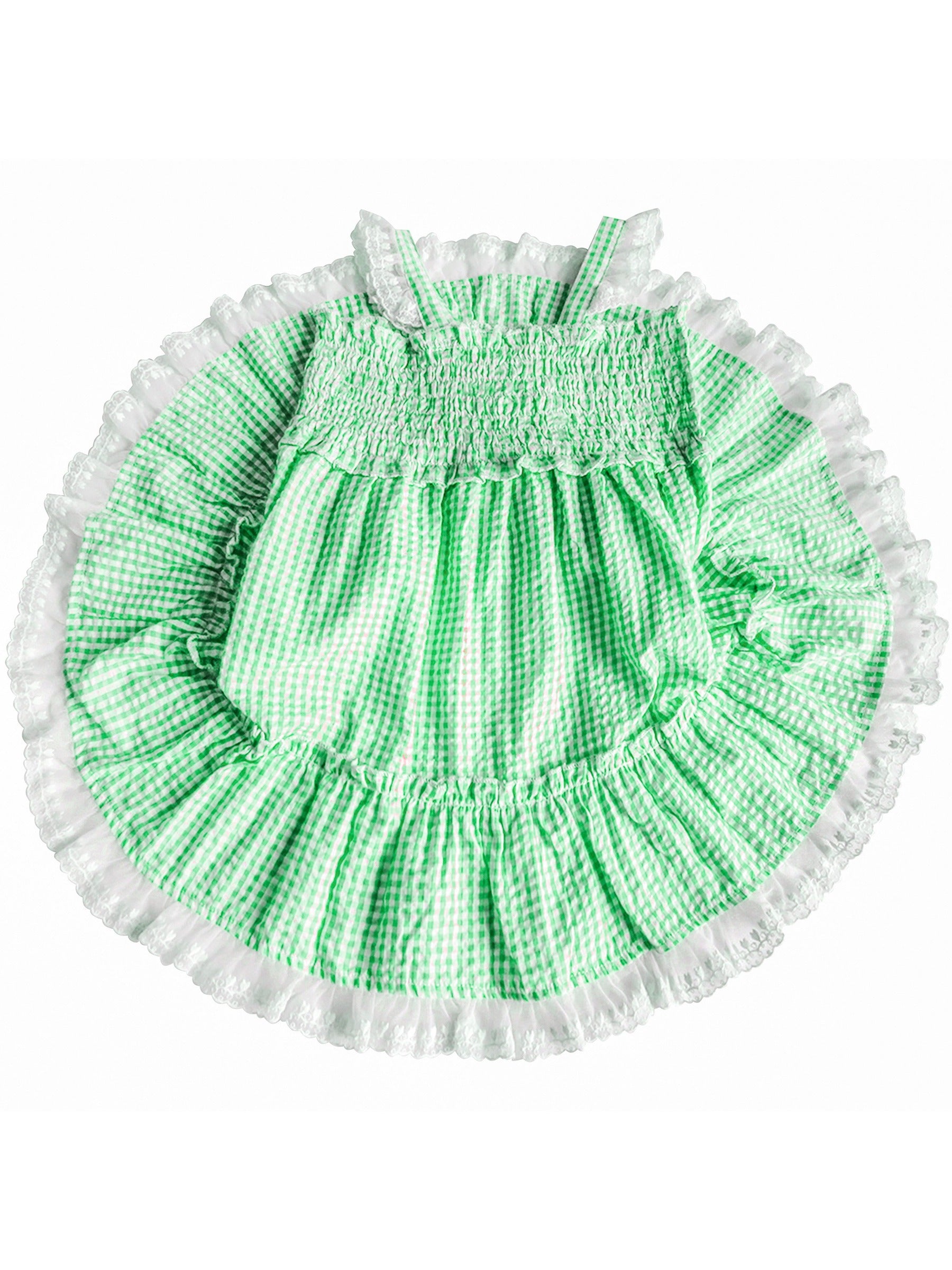 Girls Dress Green Tank Smocked Ruffle Skirt Sundress Green